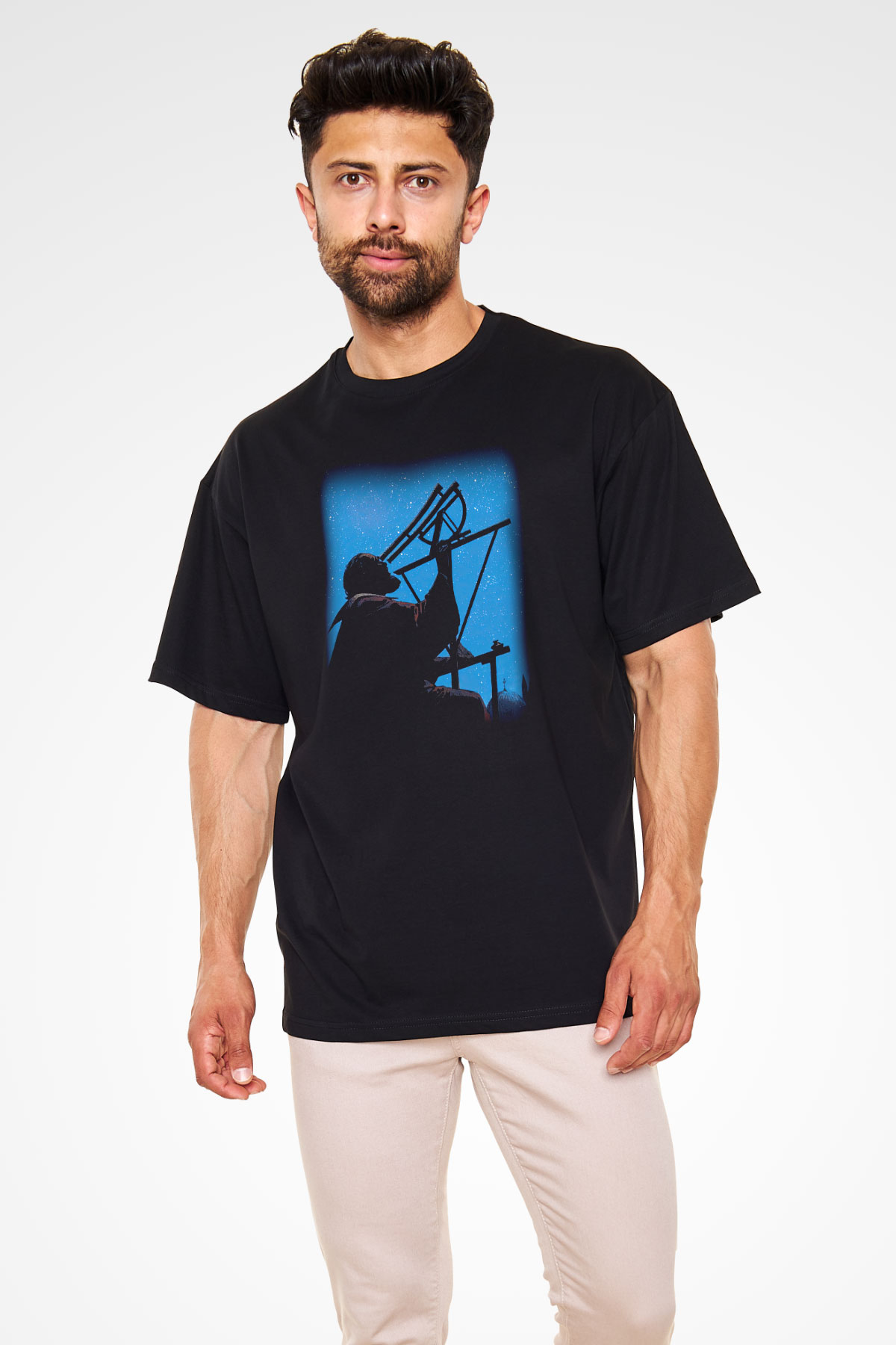 Astronom Siyah Unisex Oversize Tişört T-Shirt