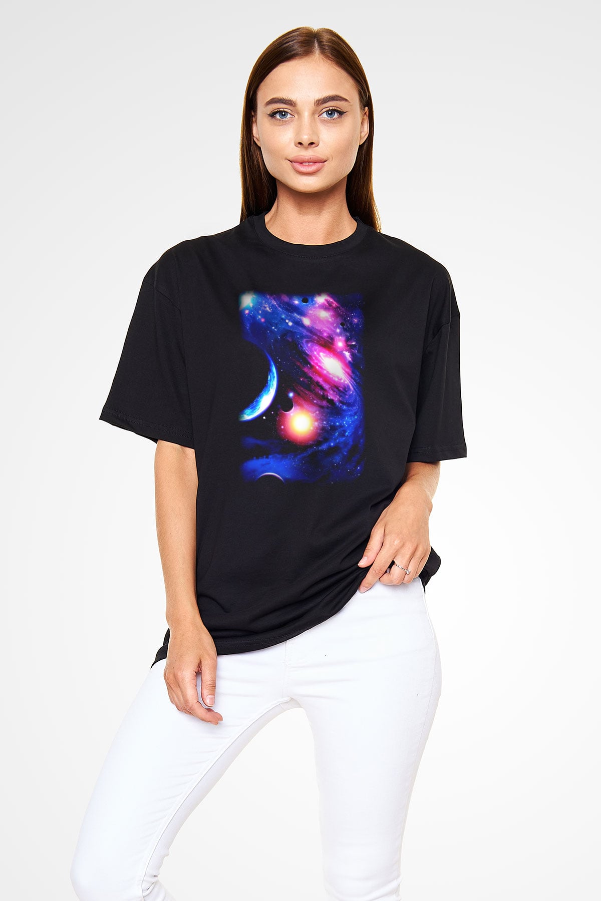 Astronom Siyah Unisex Oversize Tişört T-Shirt
