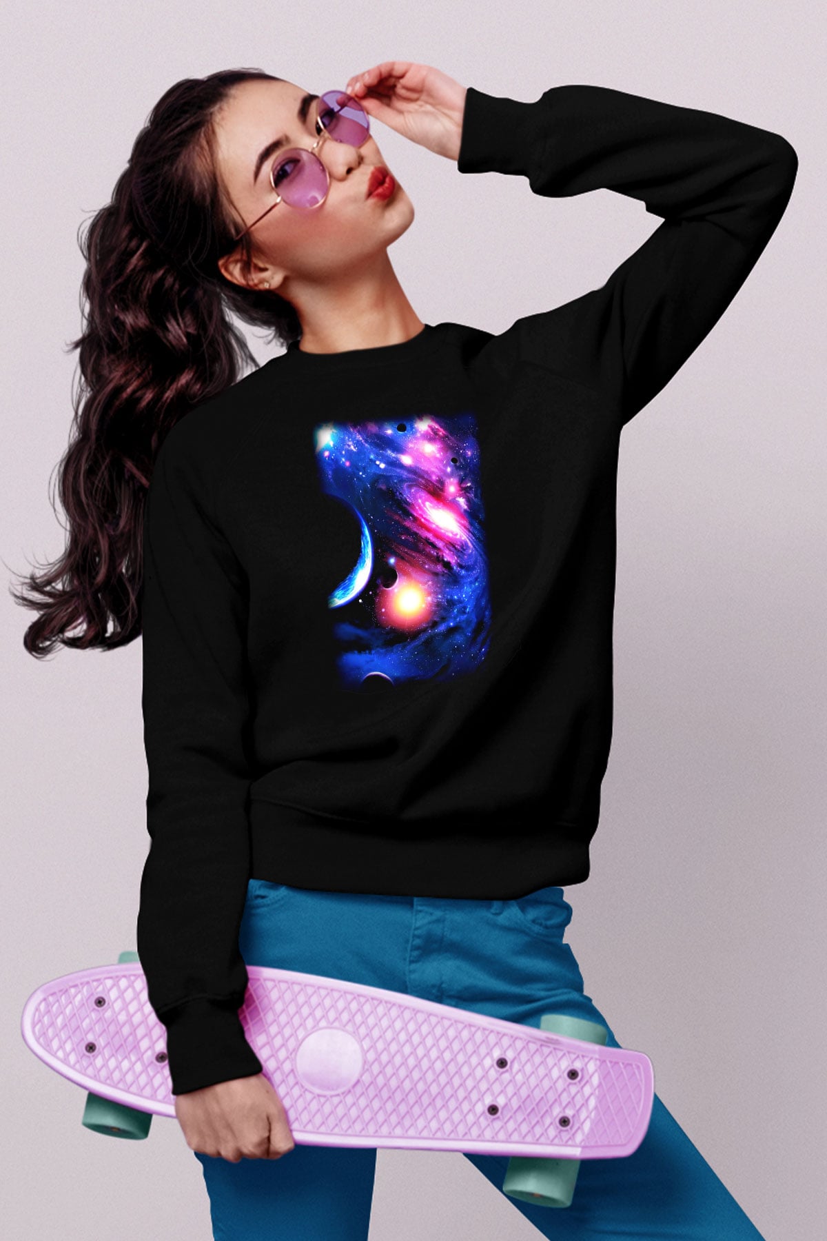 Astronom Siyah Unisex Sweatshirt