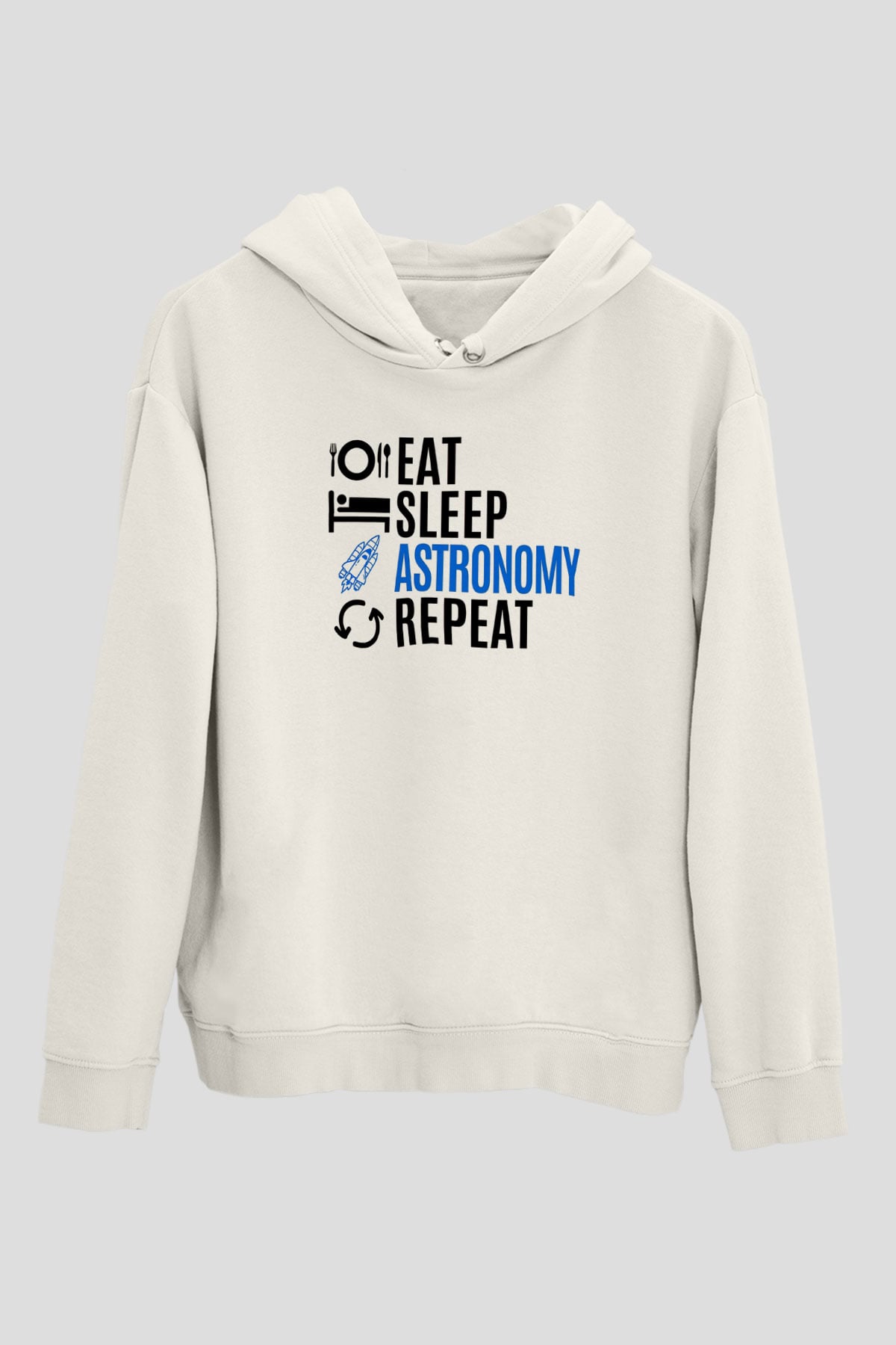 Astronomi Baskılı Unisex Ekru Hoodie