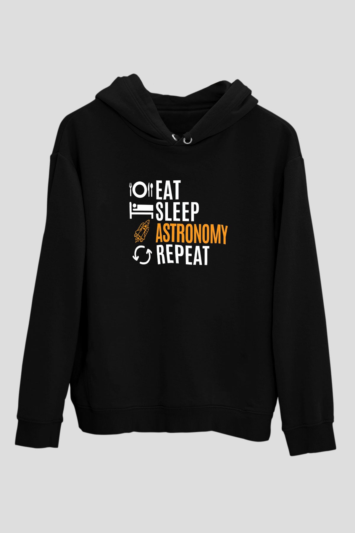 Astronomi Baskılı Unisex Siyah Hoodie