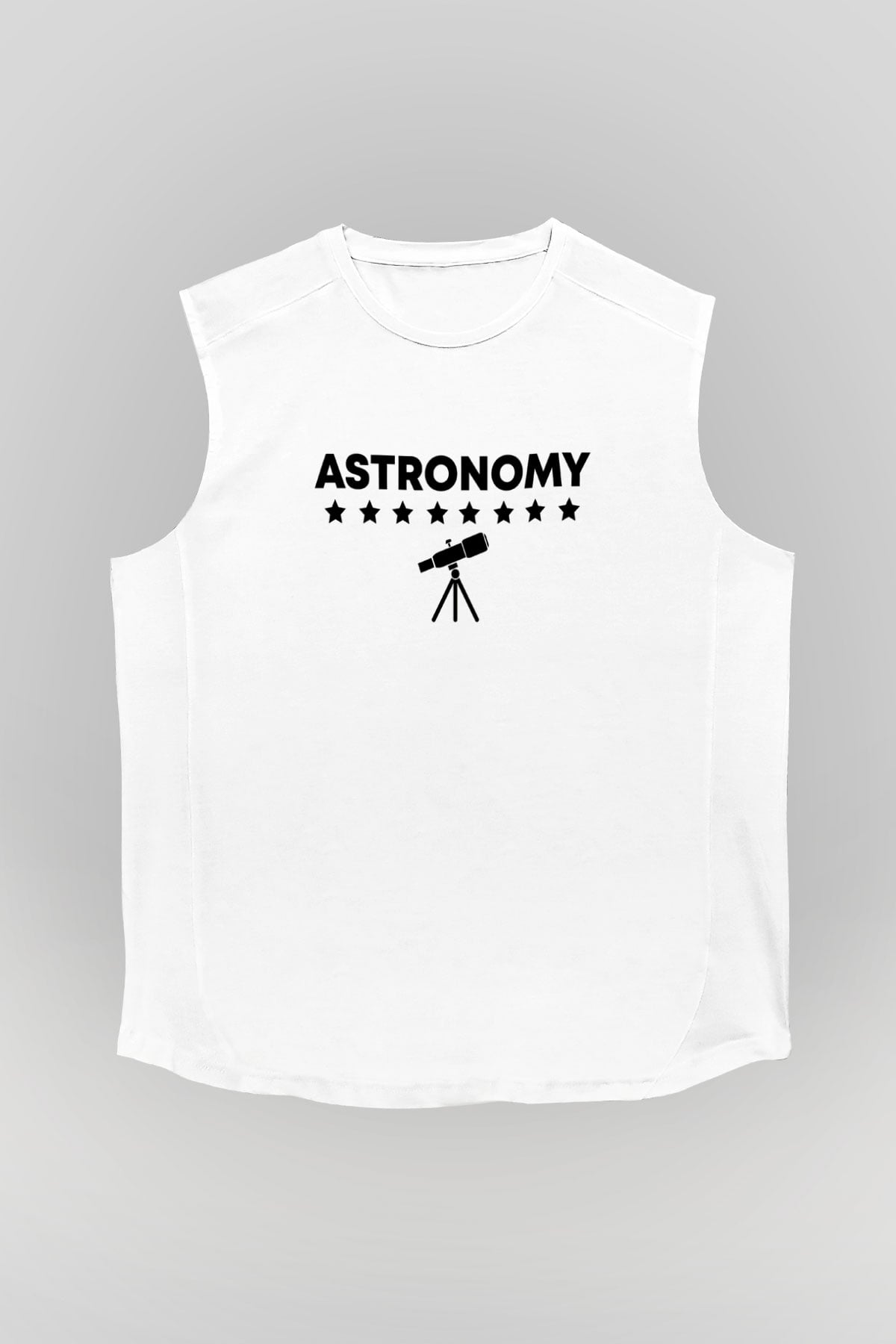 Astronomi Teleskop Baskılı Unisex Kolsuz Beyaz Tişört - Tshirt
