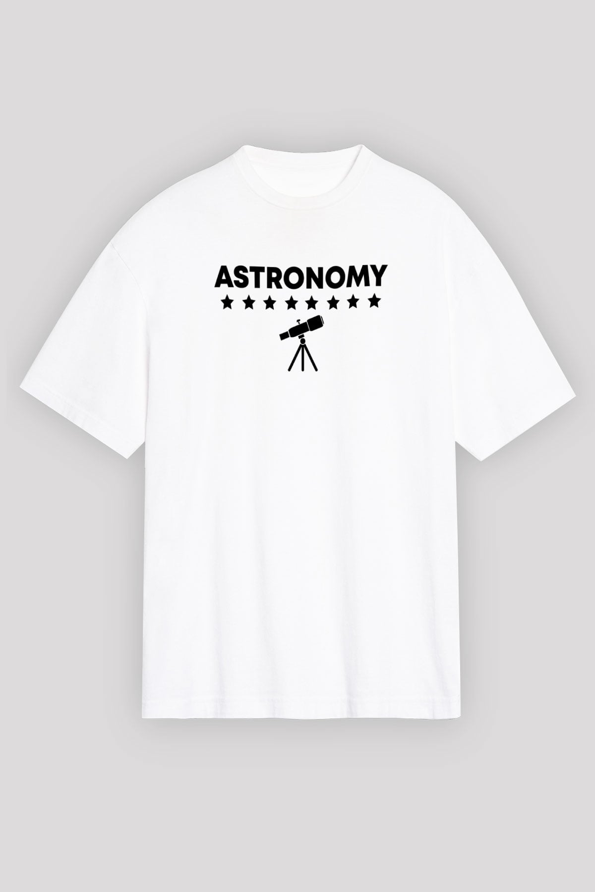 Astronomi Teleskop Baskılı Unisex Oversize Beyaz Tişört - Tshirt
