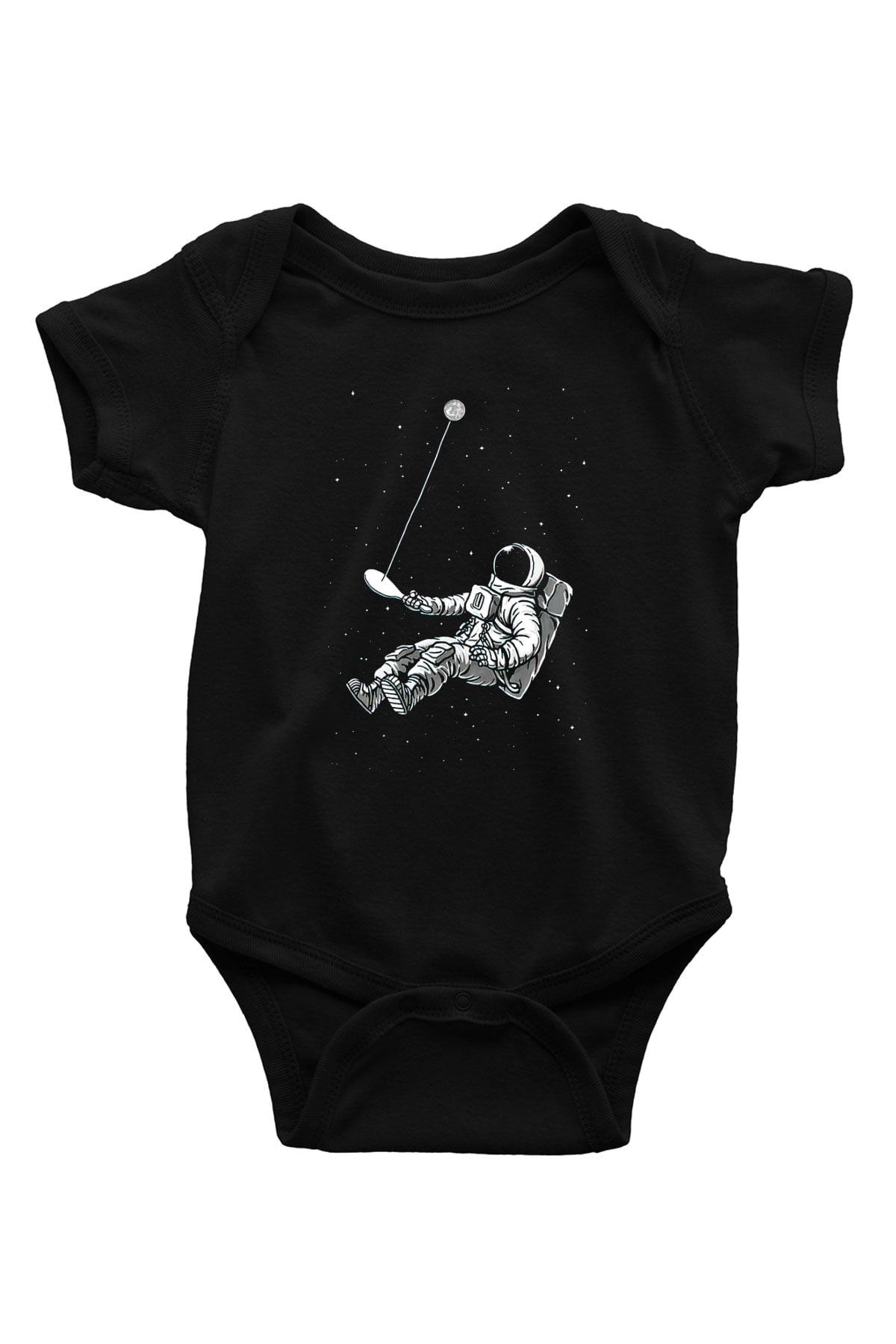 Astronot Baskılı Siyah Bebek Body - Zıbın