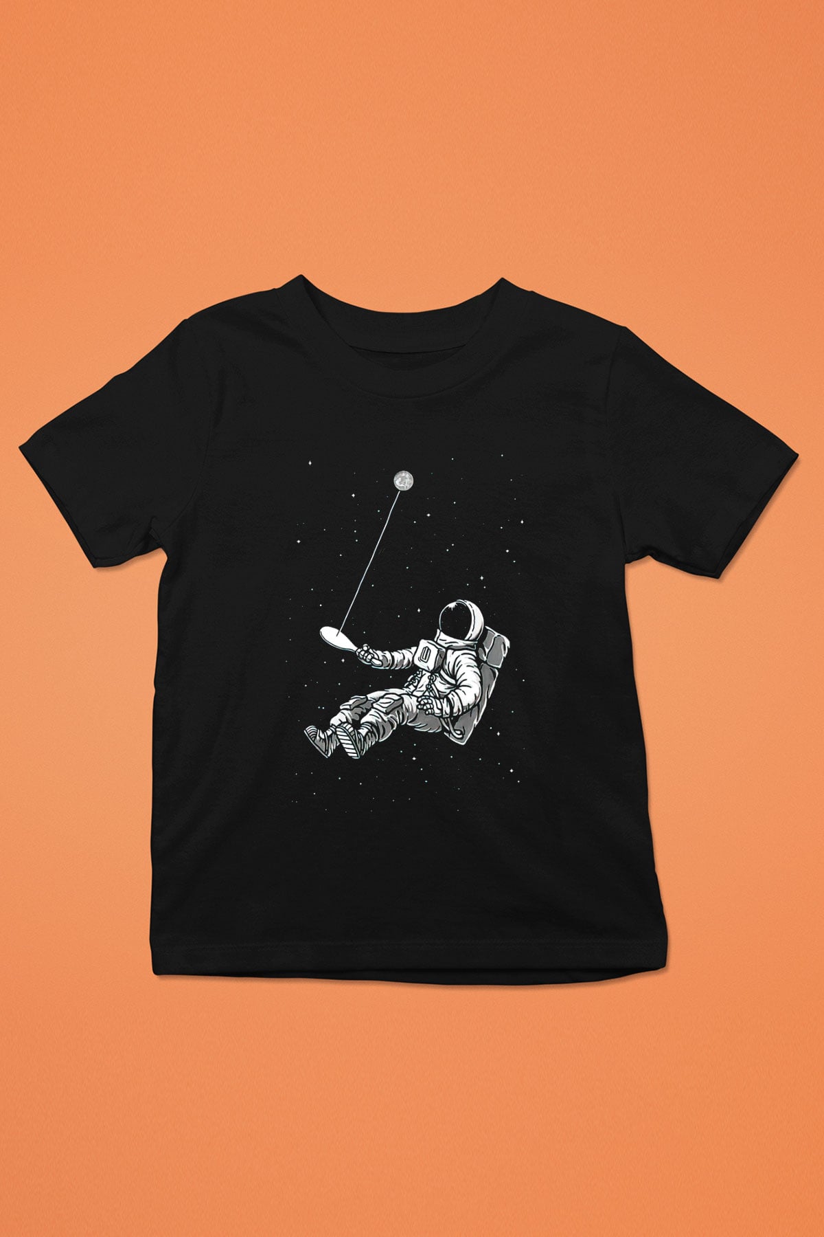 Astronot Baskılı Siyah Unisex Çocuk Tişört