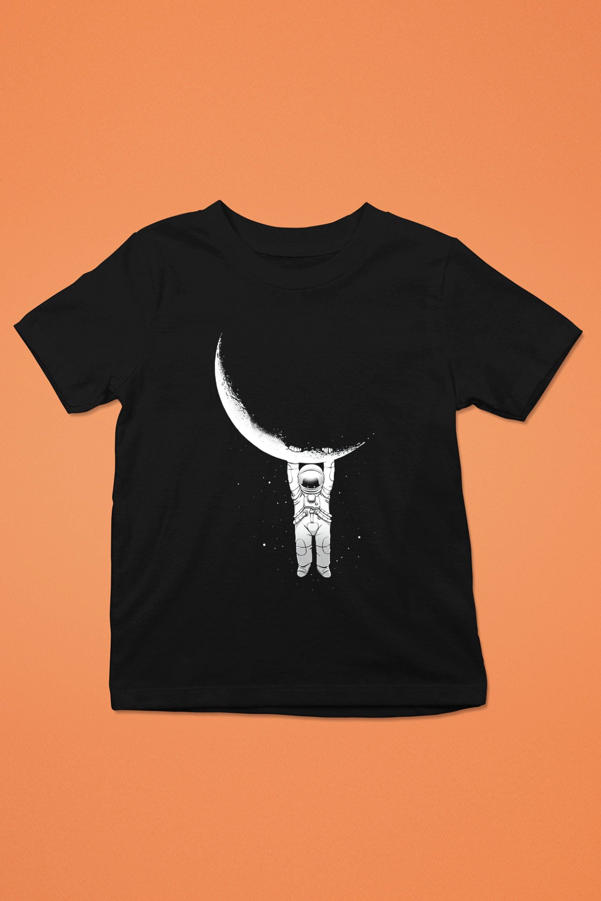 Astronot Baskılı Siyah Unisex Çocuk Tişört