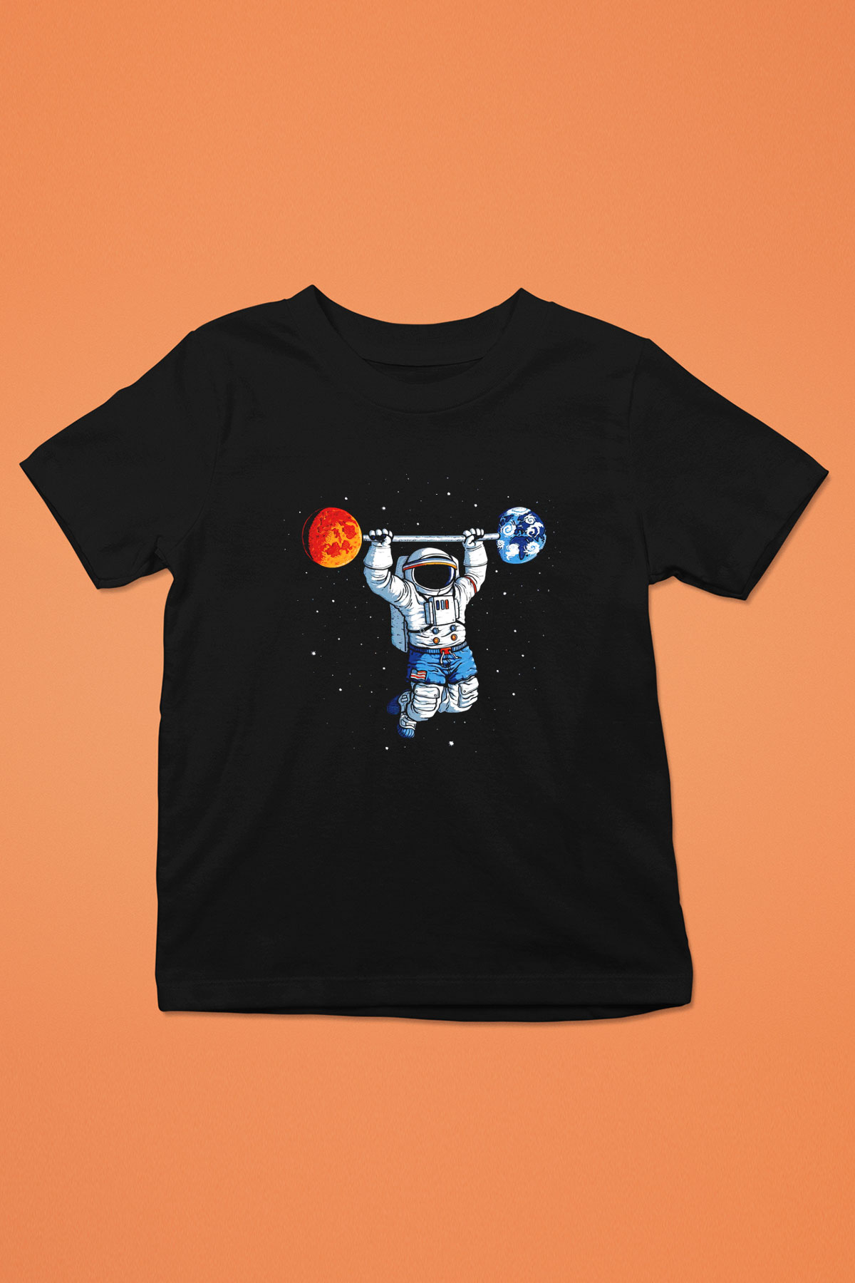 Astronot Baskılı Siyah Unisex Çocuk Tişört
