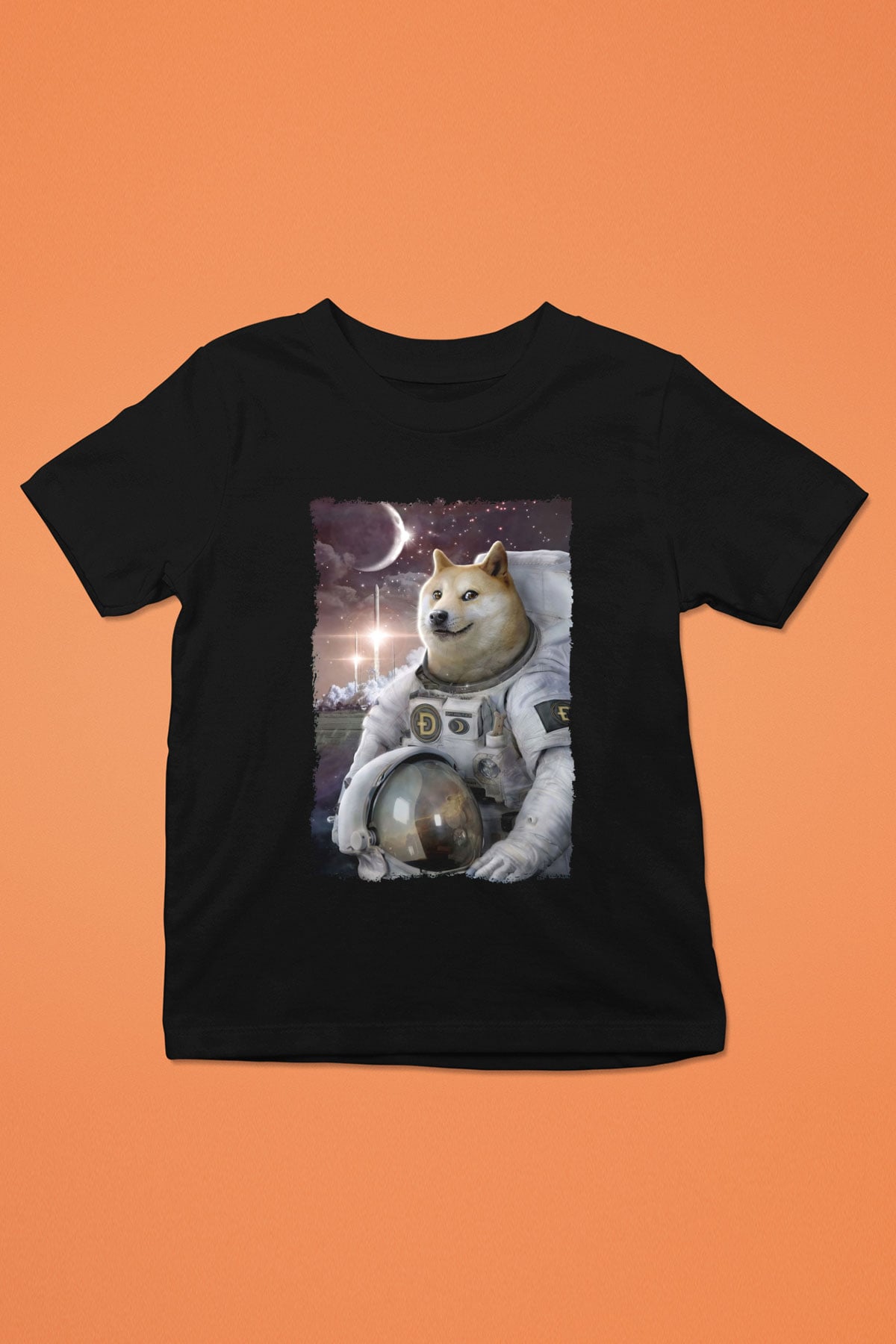 Astronot Husky Baskılı Unisex Siyah  Çocuk Tişört