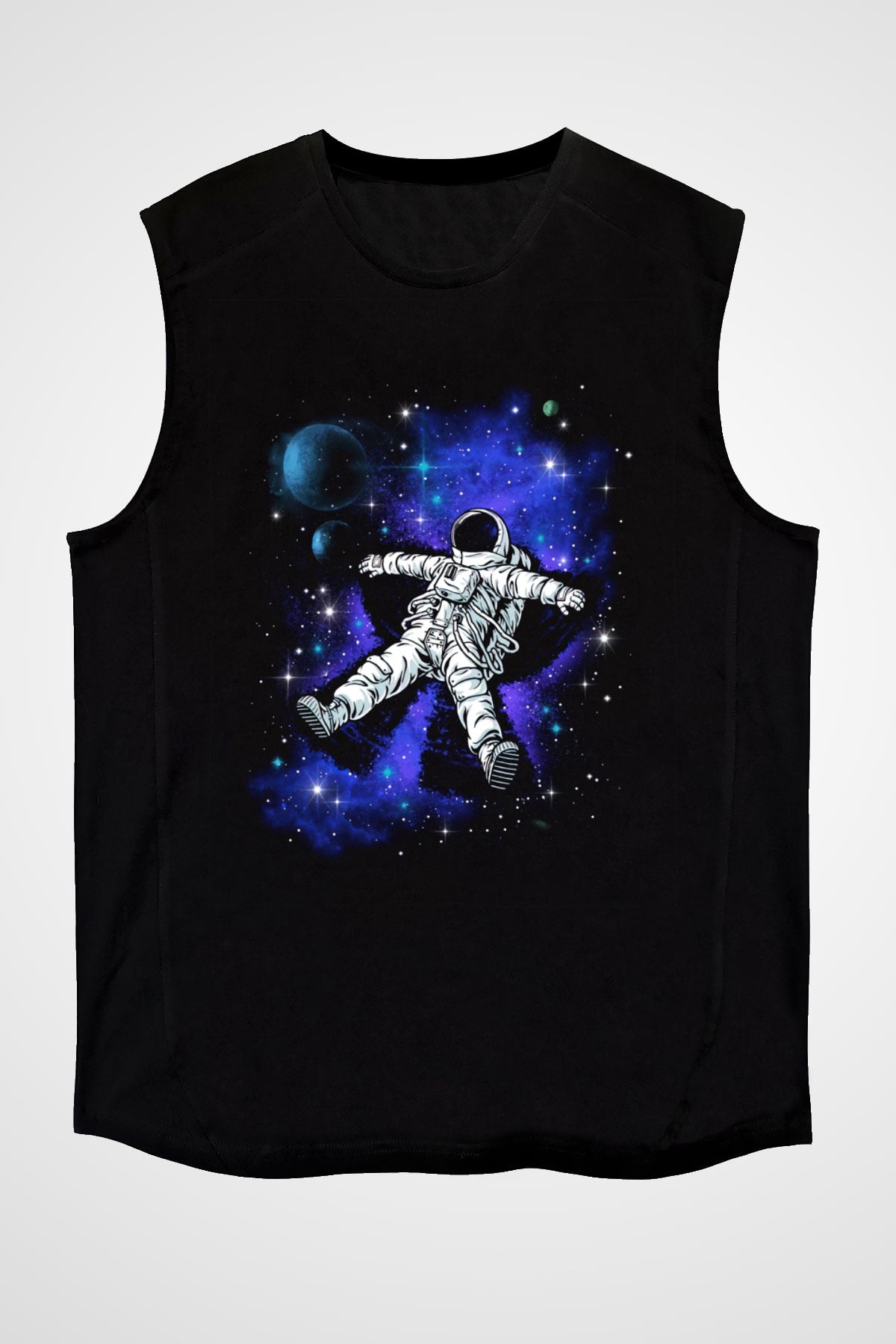 Astronot Siyah Unisex Kolsuz Tişört