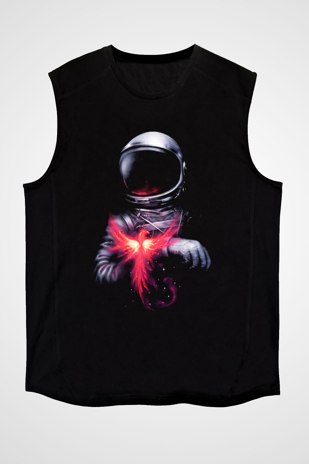 Astronot Siyah Unisex Kolsuz Tişört