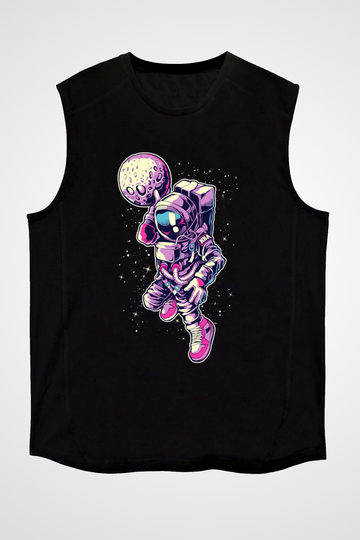 Astronot Siyah Unisex Kolsuz Tişört