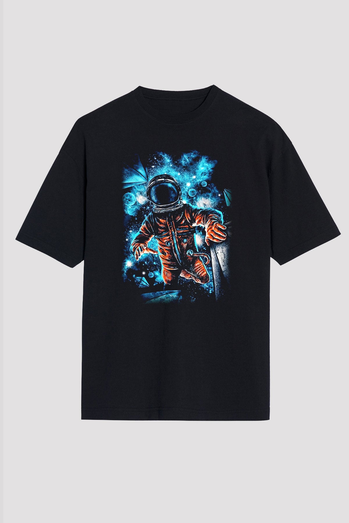 Astronot Siyah Unisex Oversize Tişört T-Shirt