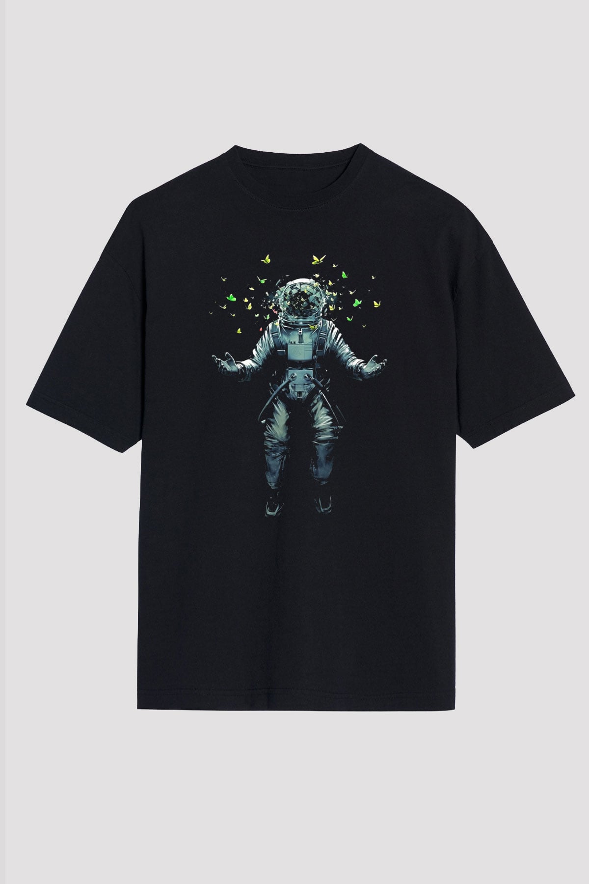 Astronot Siyah Unisex Oversize Tişört T-Shirt