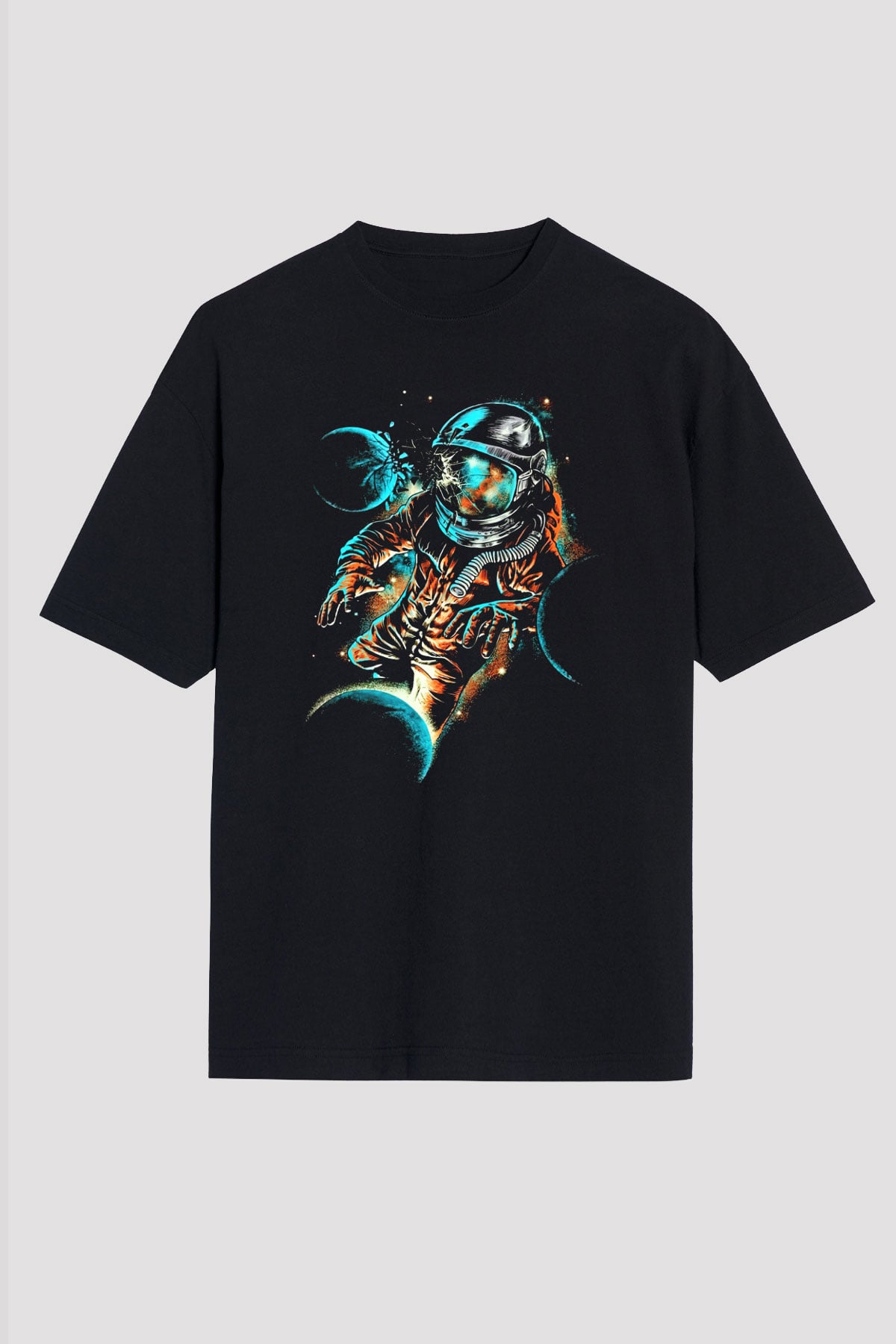 Astronot Siyah Unisex Oversize Tişört T-Shirt