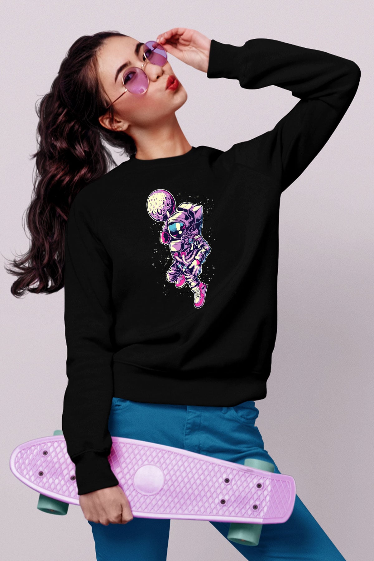 Astronot Siyah Unisex Sweatshirt