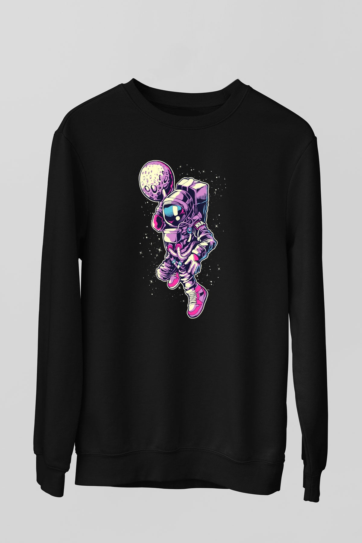 Astronot Siyah Unisex Sweatshirt