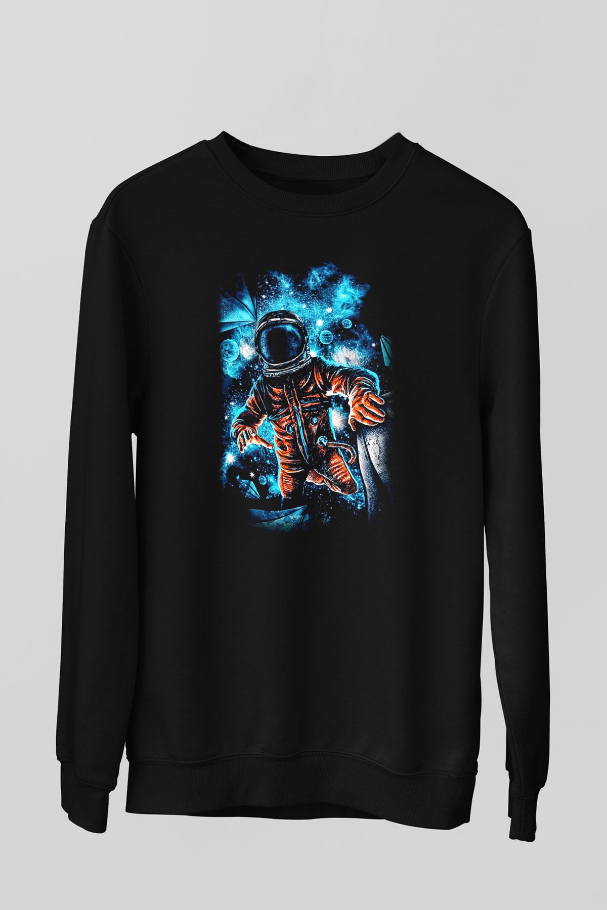 Astronot Siyah Unisex Sweatshirt