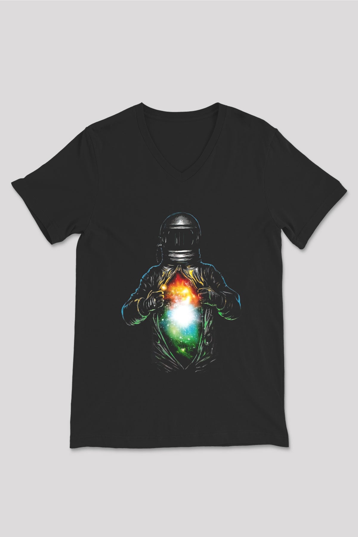 Astronot Siyah Unisex V Yaka Tişört T-Shirt