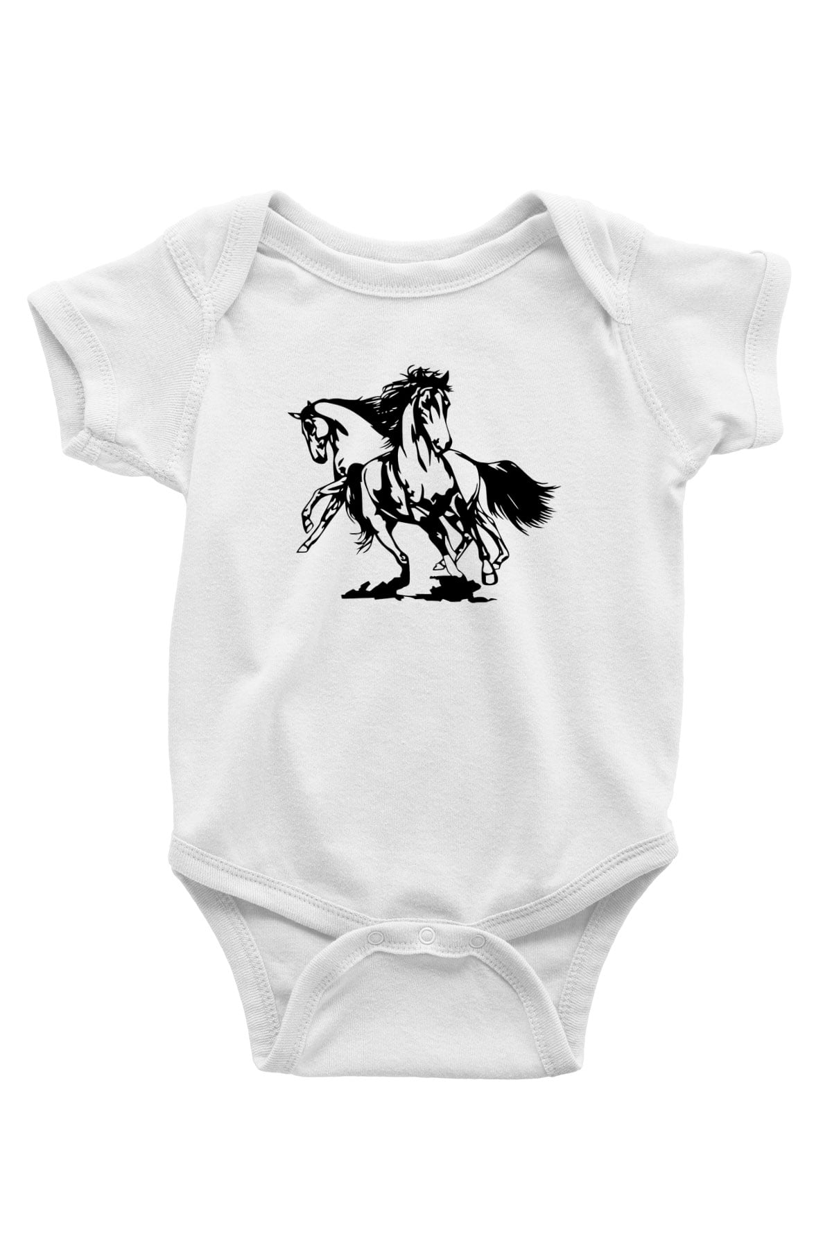 At Baskılı Beyaz Unisex Bebek Body - Zıbın