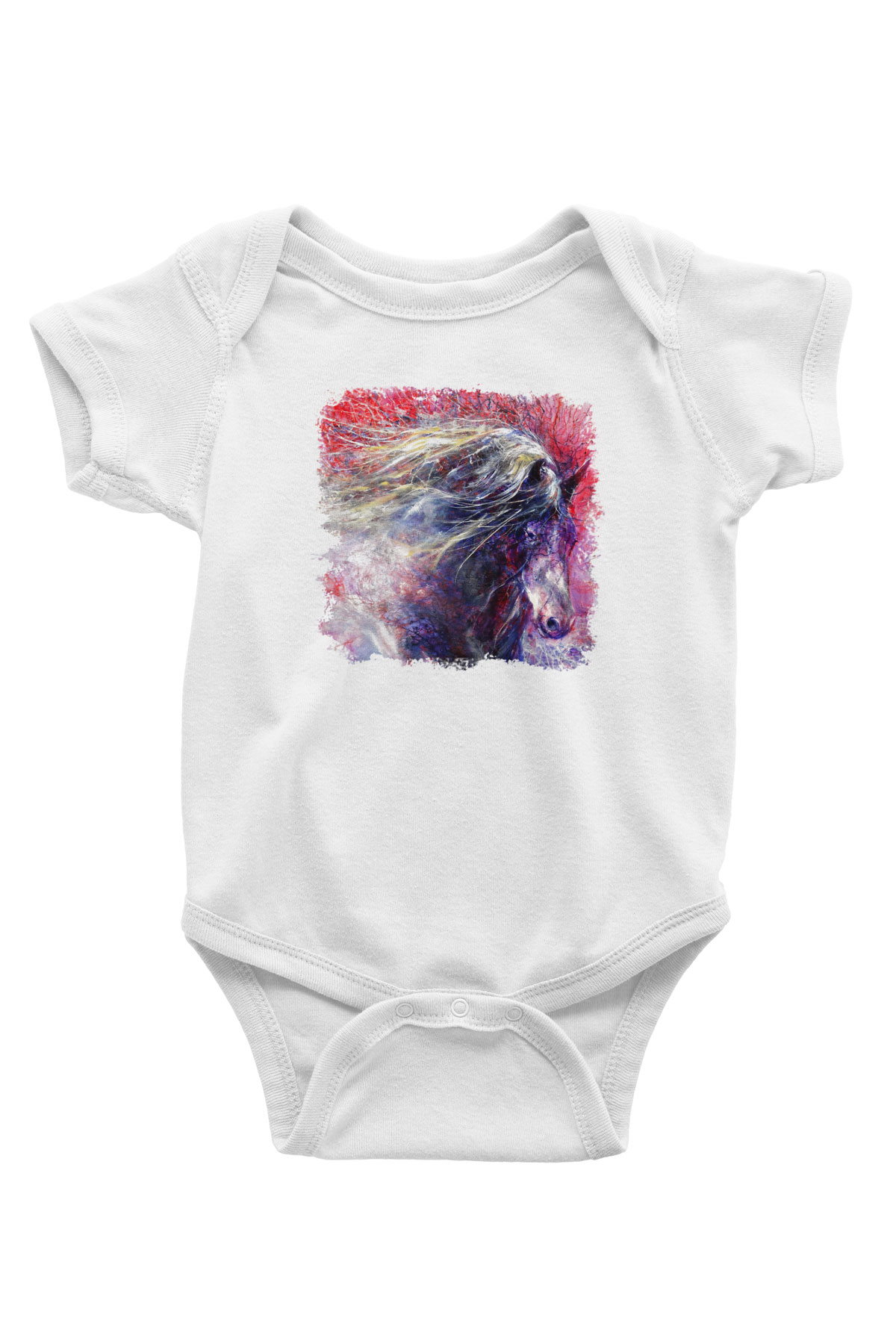 At Baskılı Beyaz Unisex Bebek Body - Zıbın