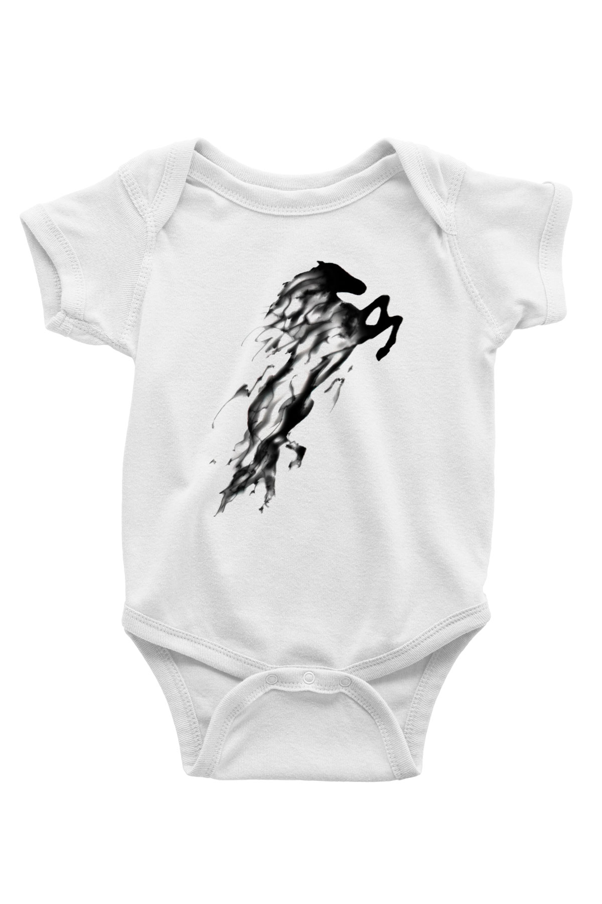 At Baskılı Beyaz Unisex Bebek Body - Zıbın