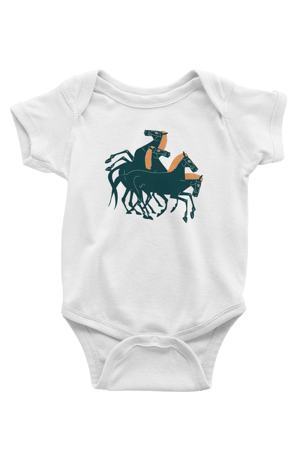 At Baskılı Beyaz Unisex Bebek Body - Zıbın