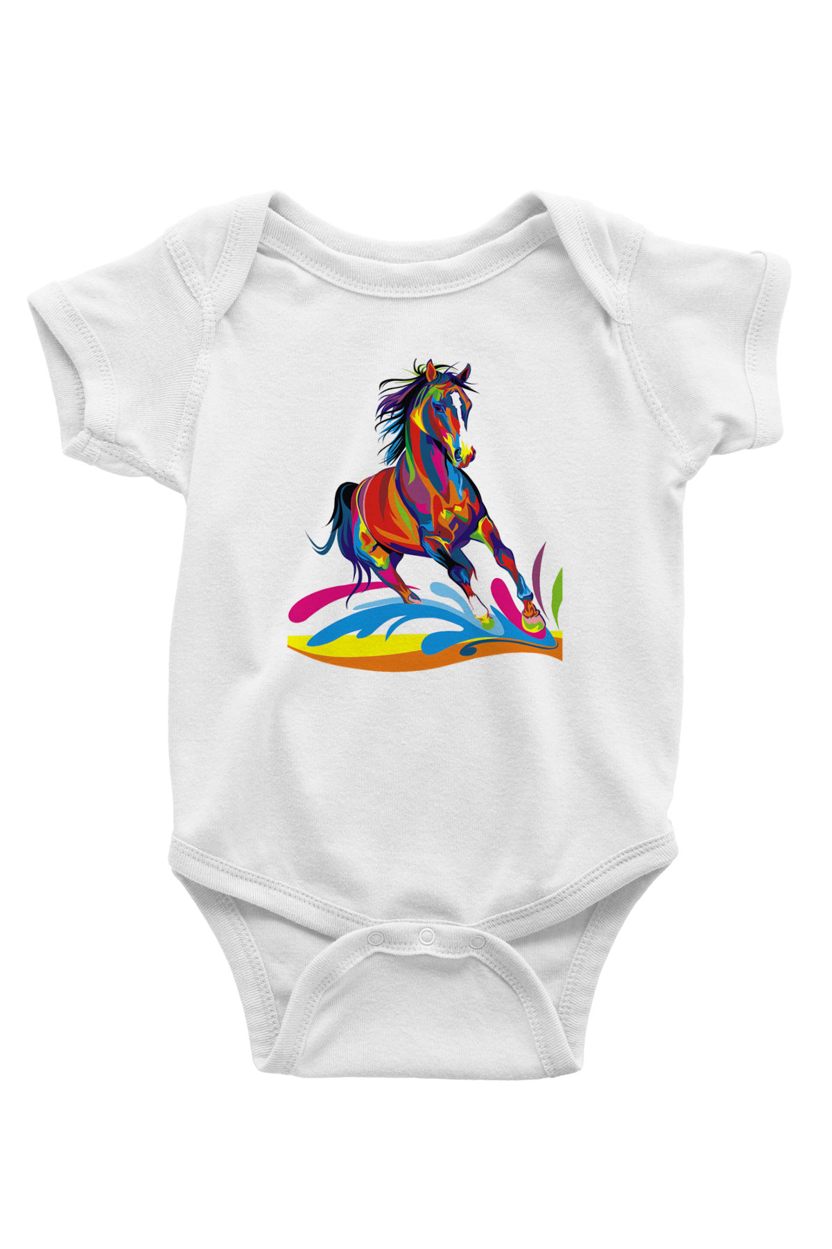 At Baskılı Beyaz Unisex Bebek Body - Zıbın