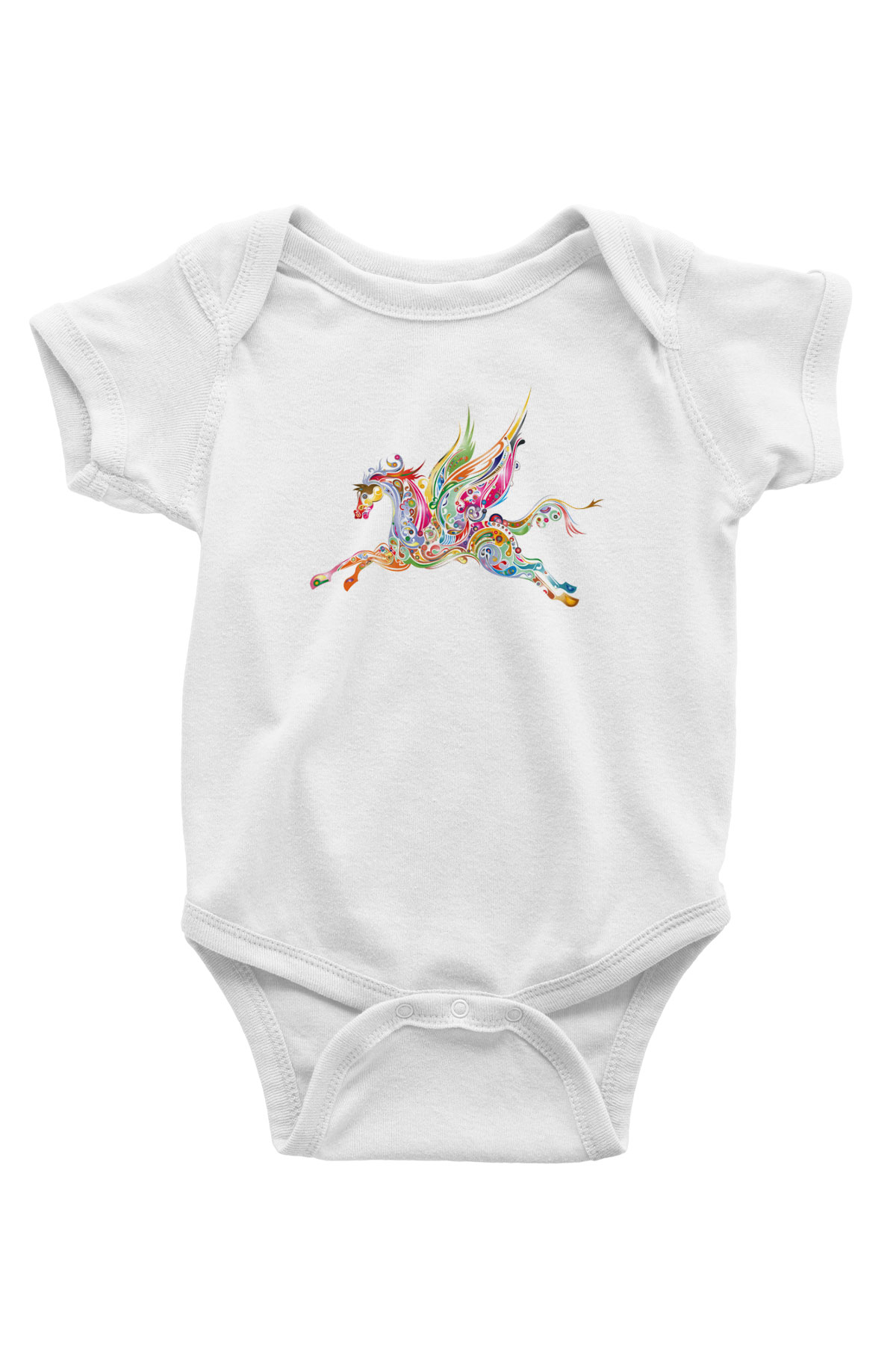 At Baskılı Beyaz Unisex Bebek Body - Zıbın