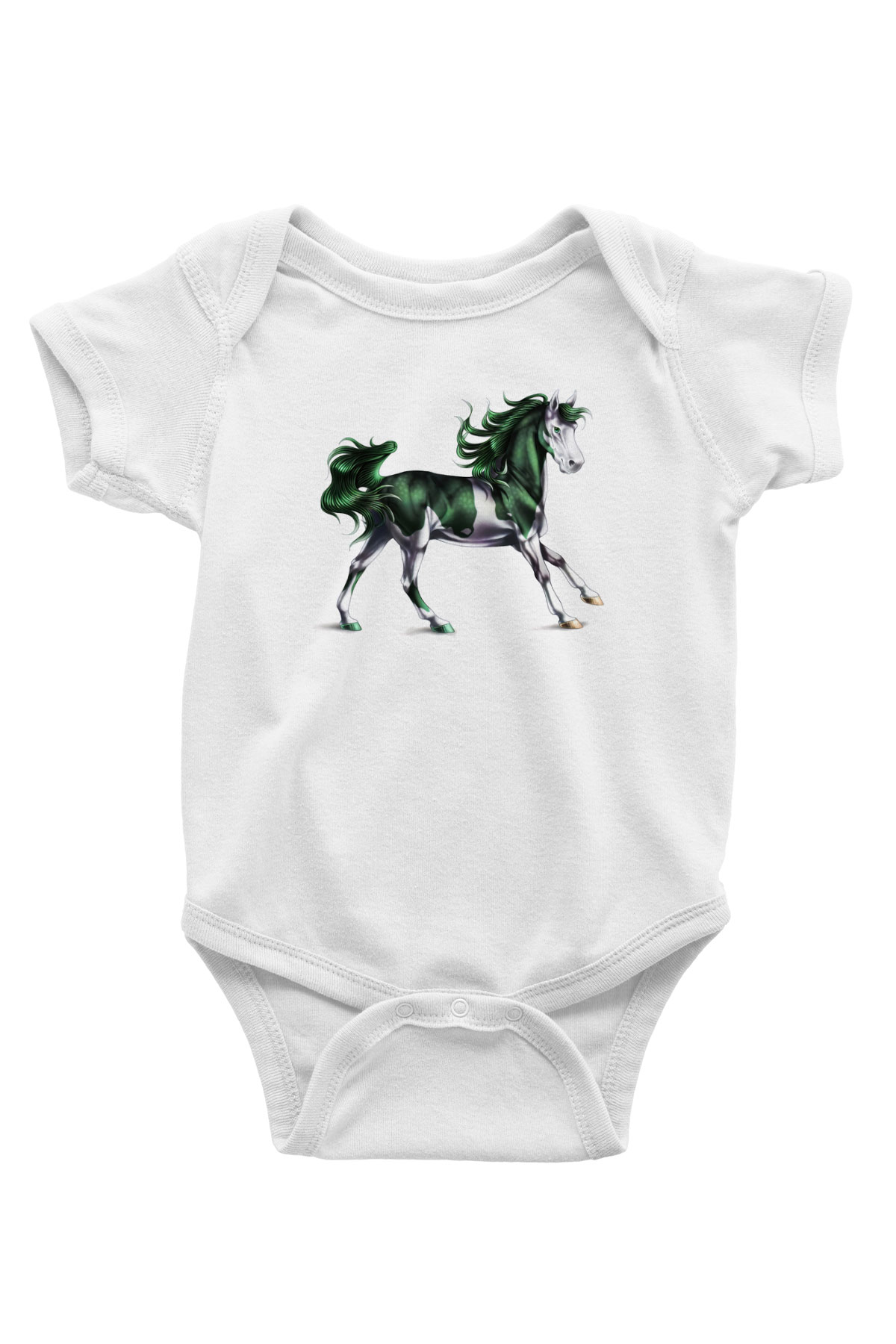 At Baskılı Beyaz Unisex Bebek Body - Zıbın