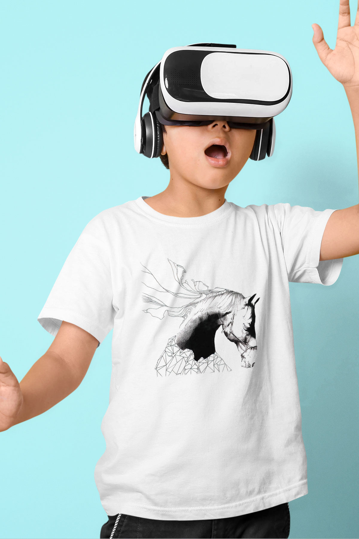 At Baskılı Beyaz Unisex Çocuk Tişört
