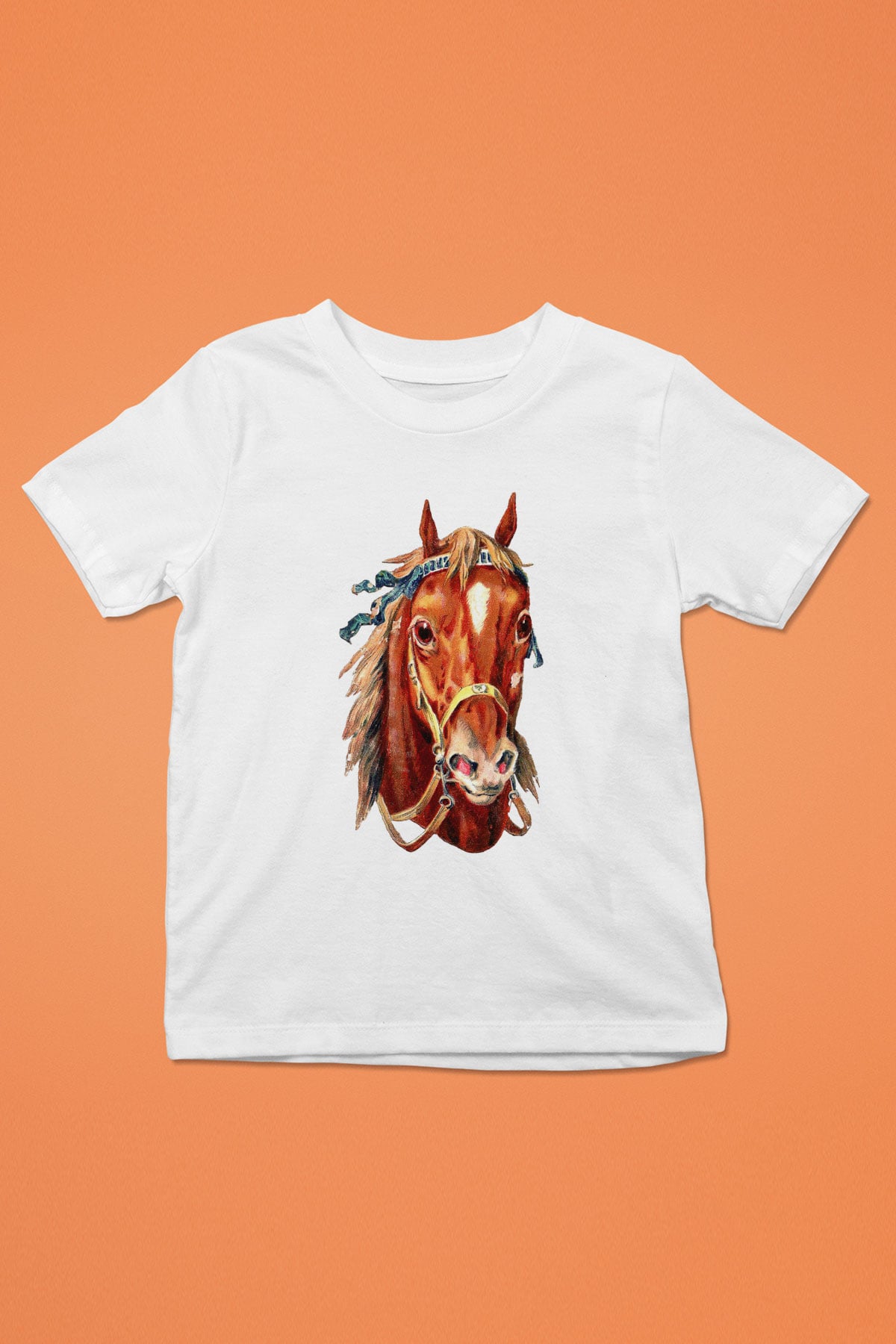 At Baskılı Beyaz Unisex Çocuk Tişört