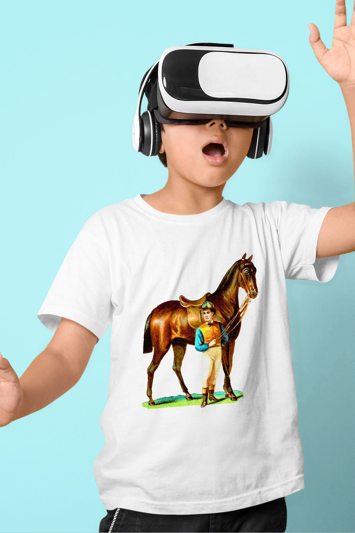 At Baskılı Beyaz Unisex Çocuk Tişört