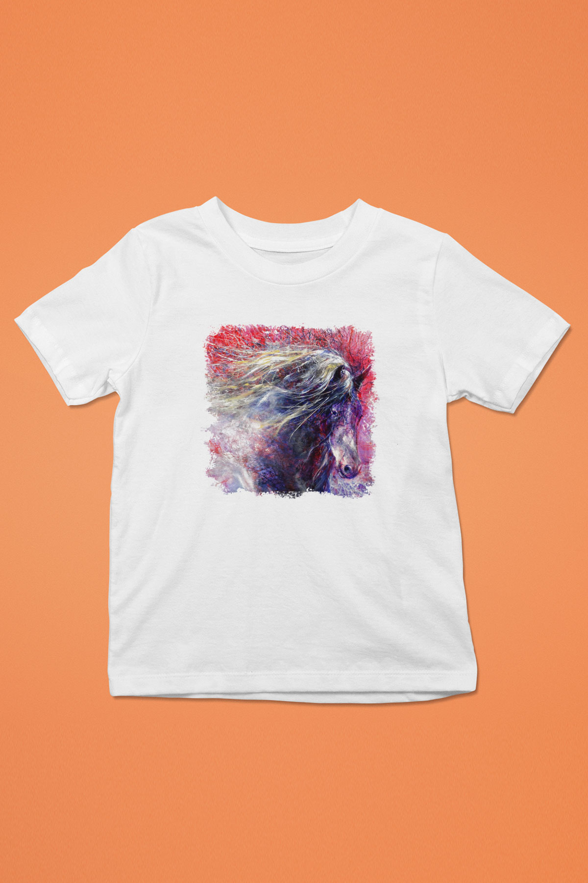 At Baskılı Beyaz Unisex Çocuk Tişört
