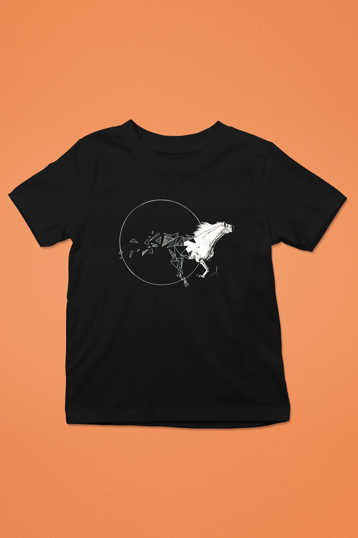 At Baskılı Siyah Unisex Çocuk Tişört