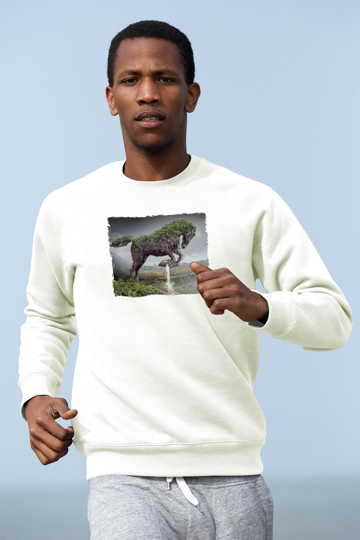 At Baskılı Unisex Beyaz  Sweatshirt