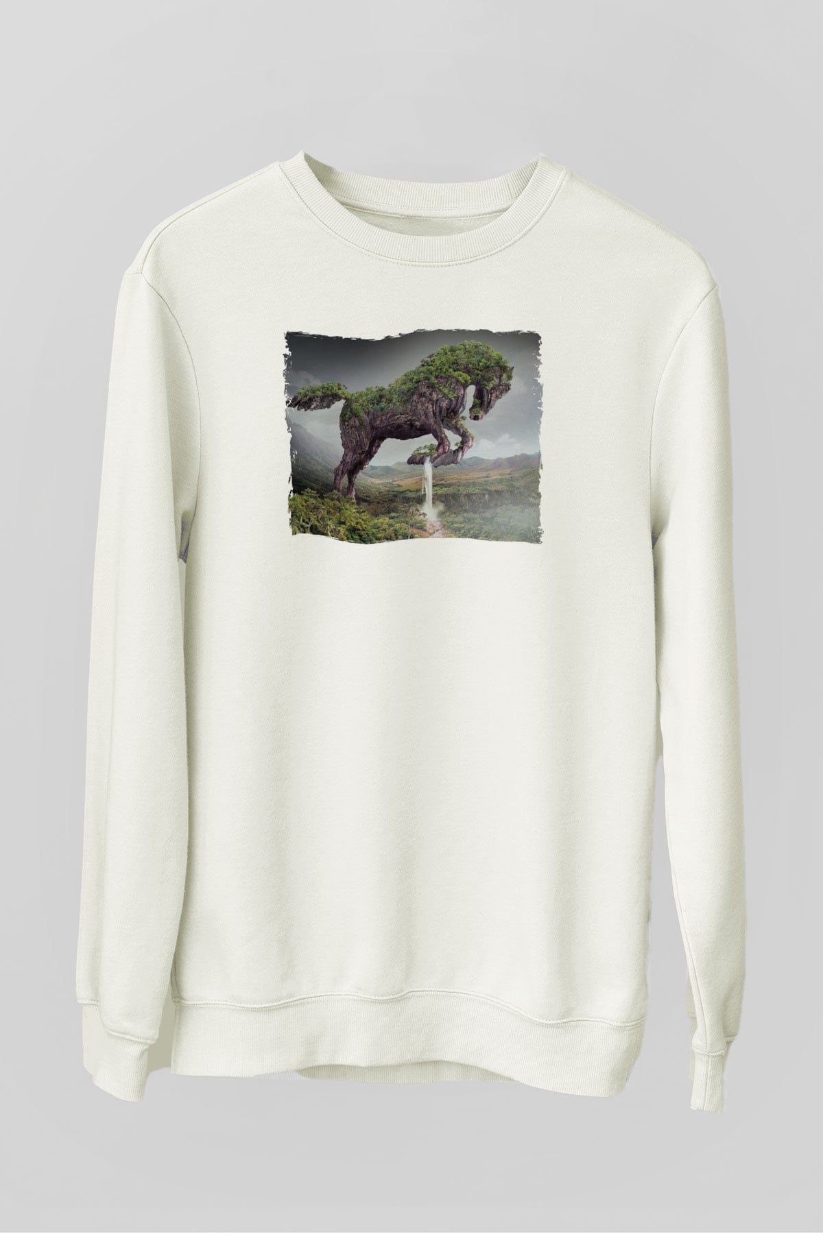 At Baskılı Unisex Beyaz  Sweatshirt