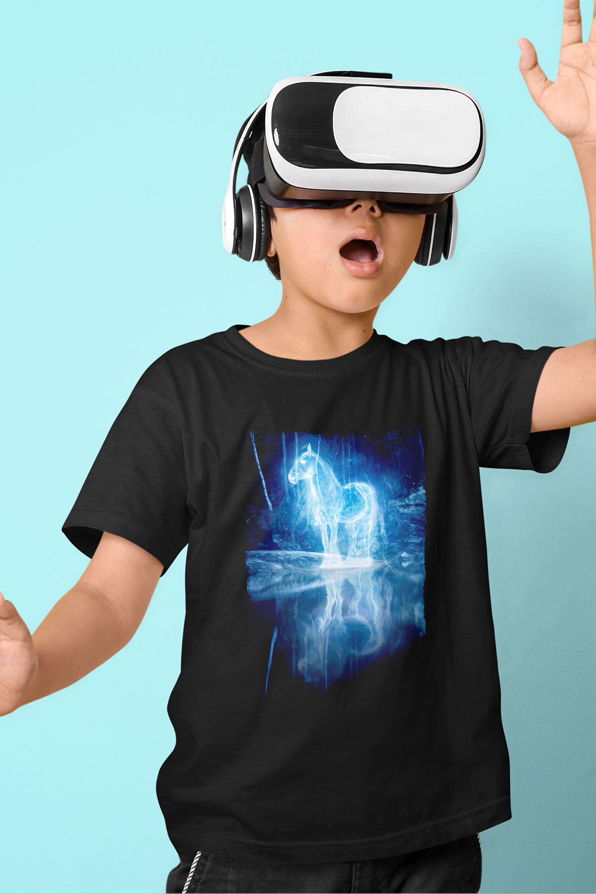 At Baskılı Unisex Siyah  Çocuk Tişört