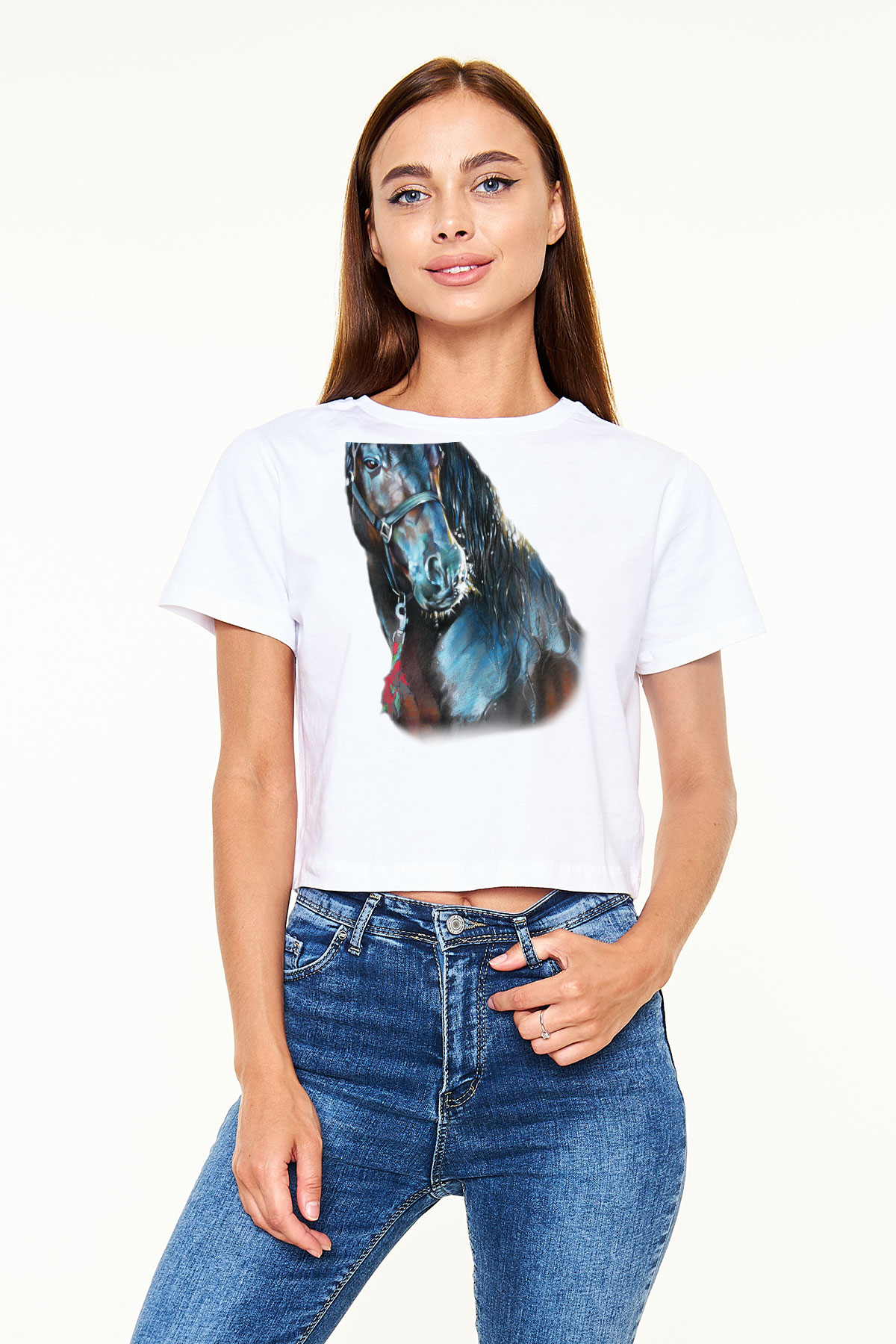 At Beyaz Croptop Tişört