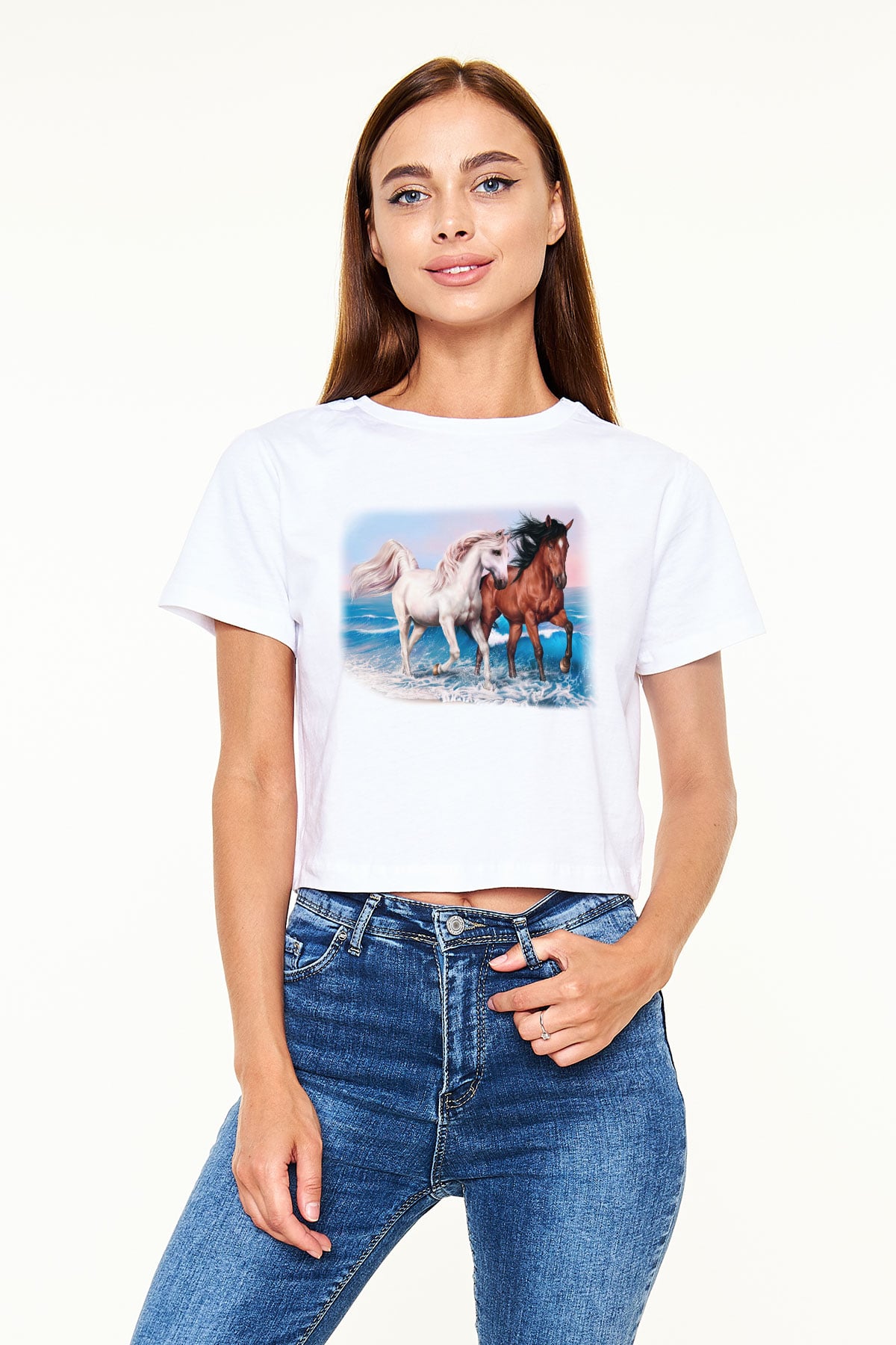 At Beyaz Croptop Tişört