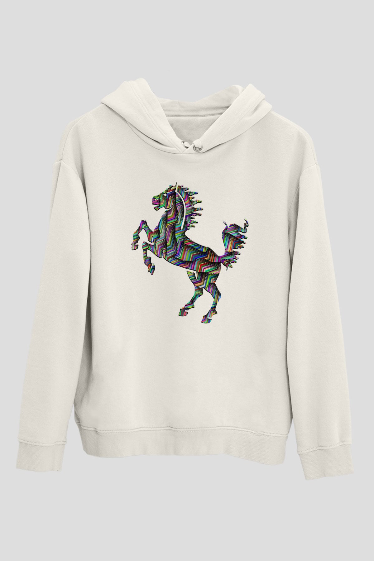 At Beyaz Unisex Kapşonlu Sweatshirt