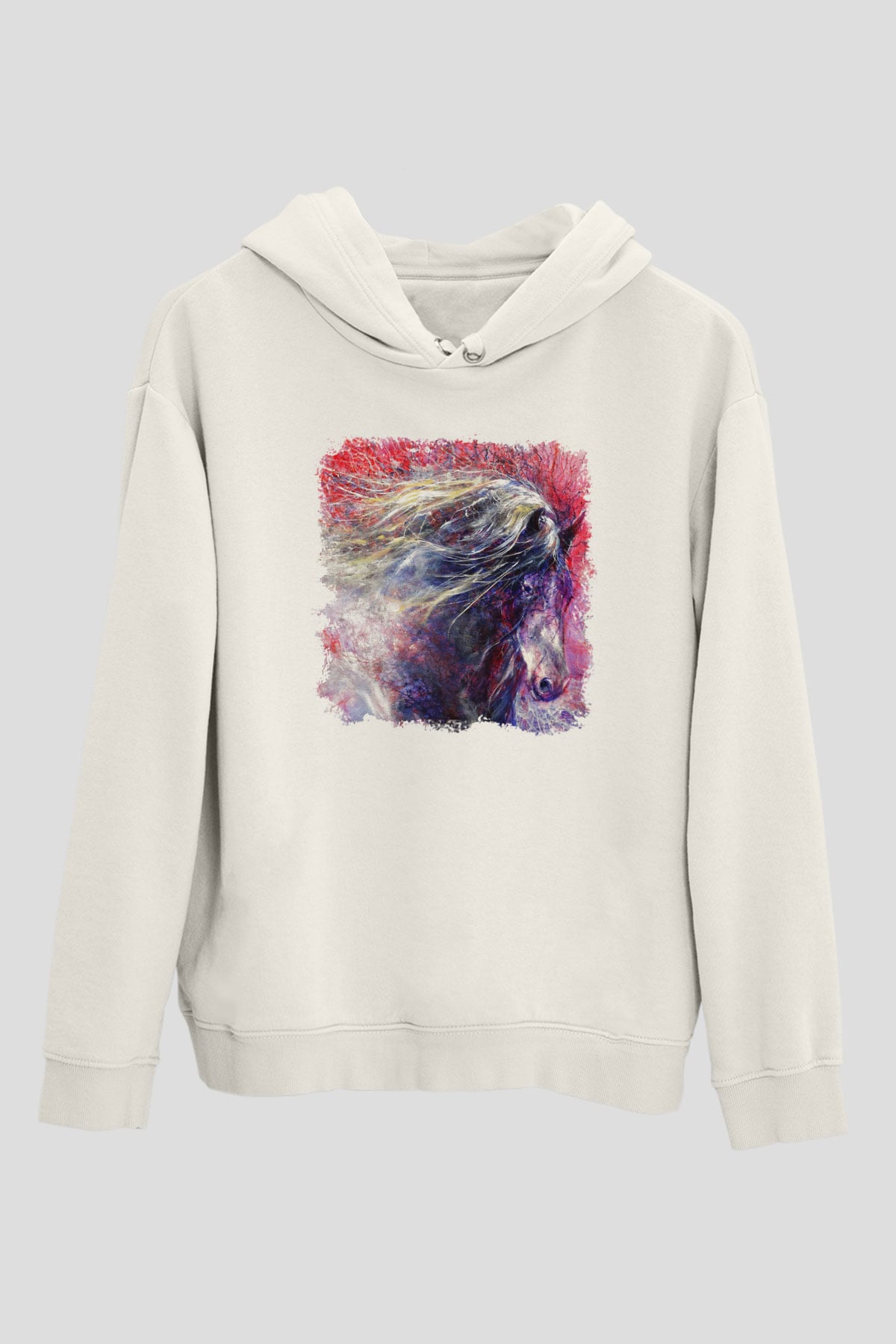 At Beyaz Unisex Kapşonlu Sweatshirt