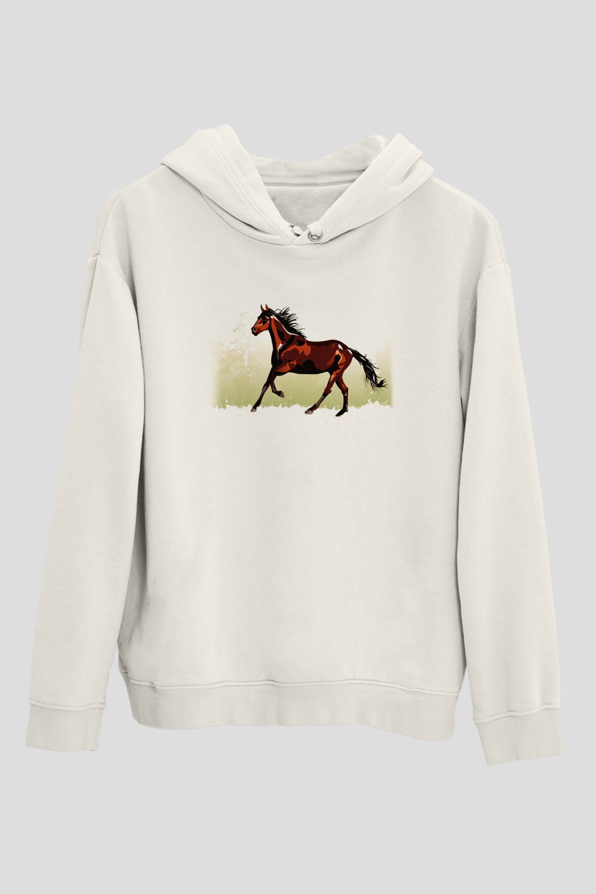 At Beyaz Unisex Kapşonlu Sweatshirt