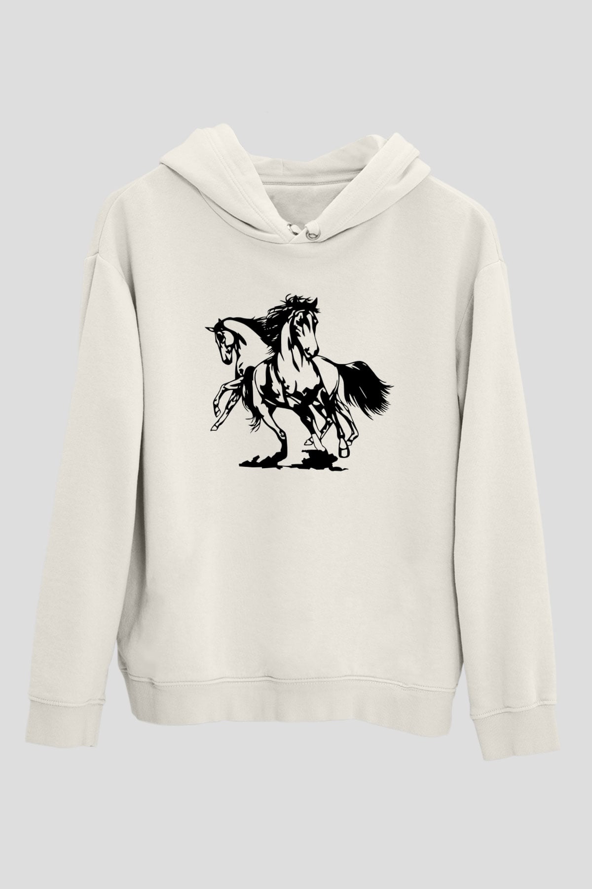 At Beyaz Unisex Kapşonlu Sweatshirt