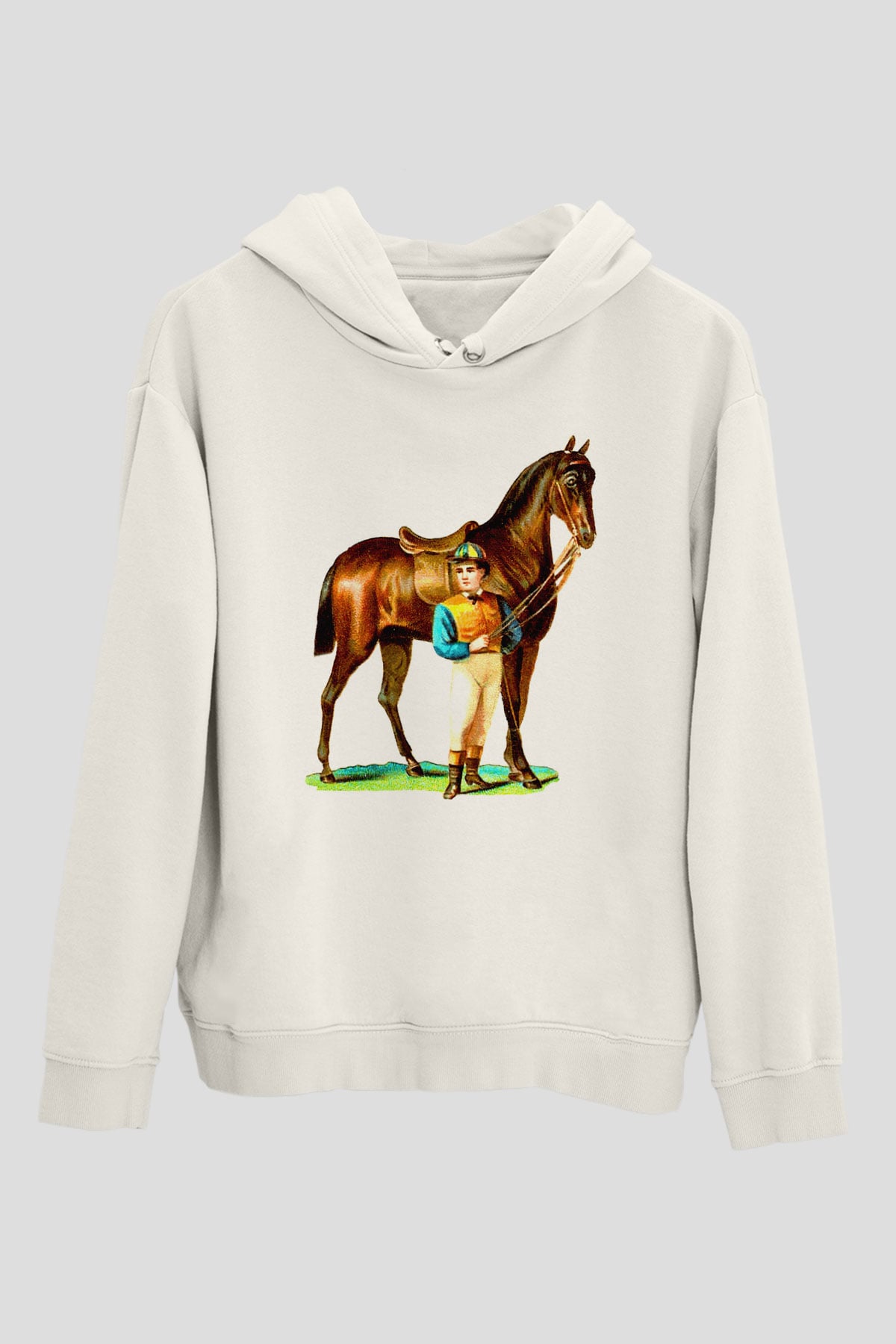 At Beyaz Unisex Kapşonlu Sweatshirt