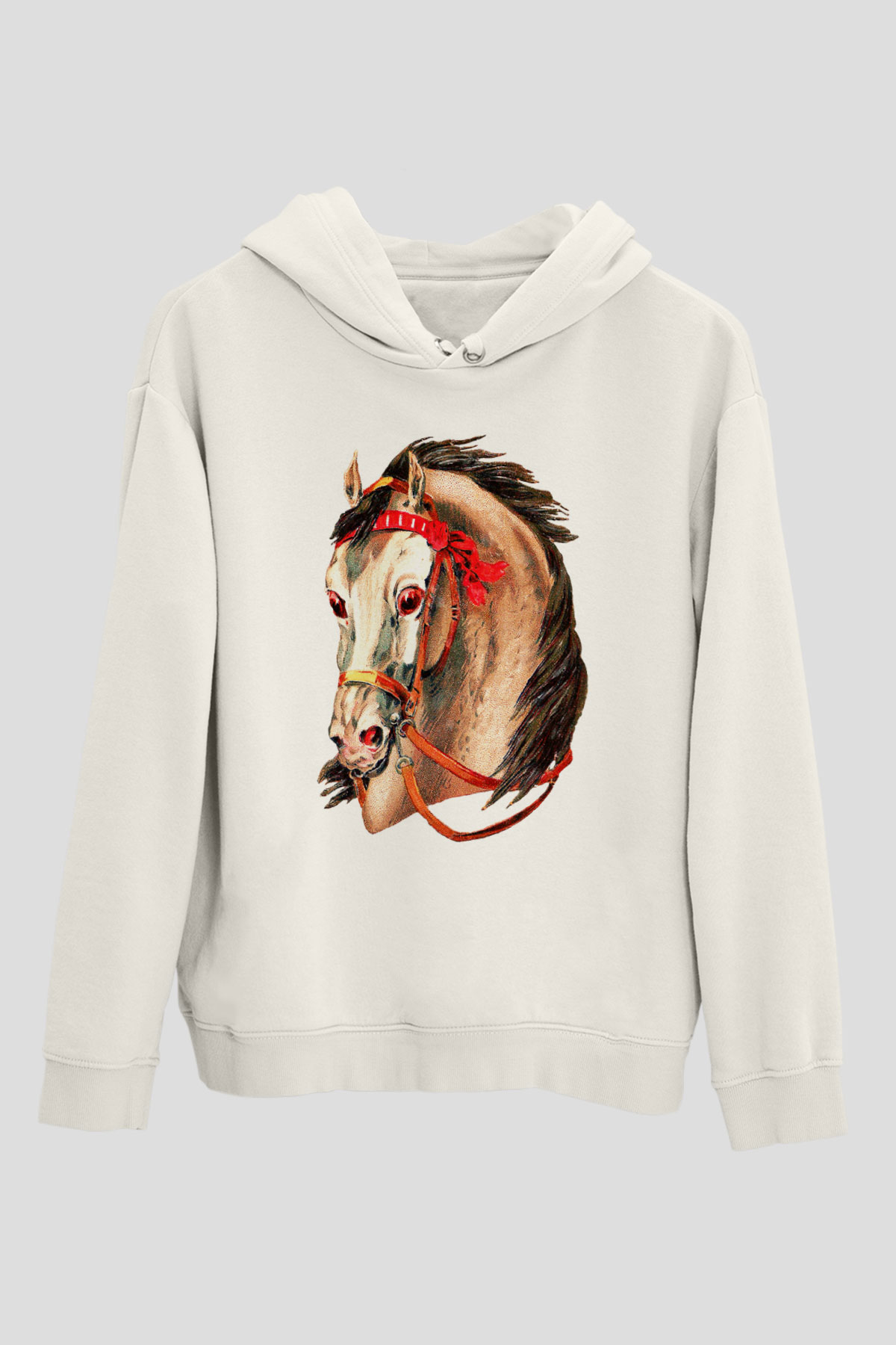 At Beyaz Unisex Kapşonlu Sweatshirt