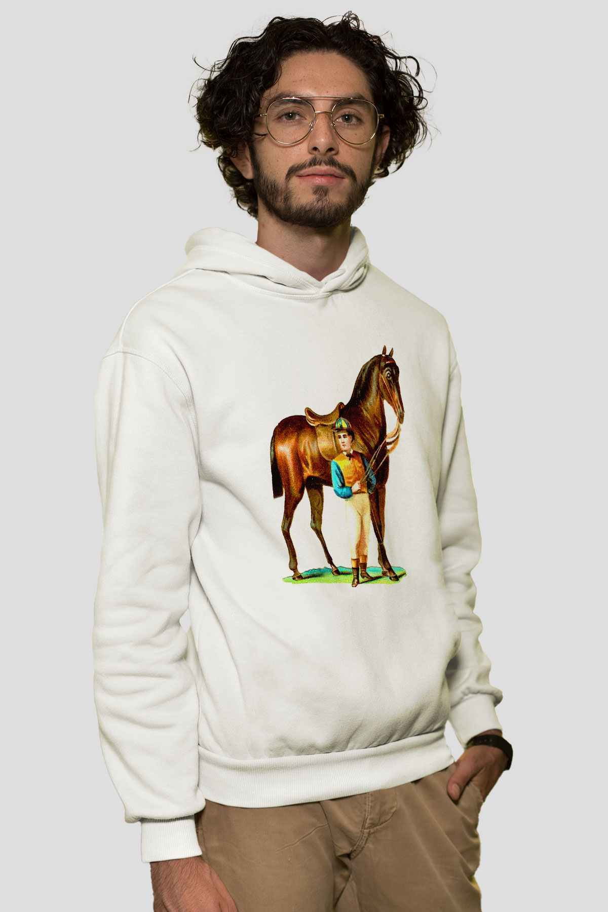 At Beyaz Unisex Kapşonlu Sweatshirt