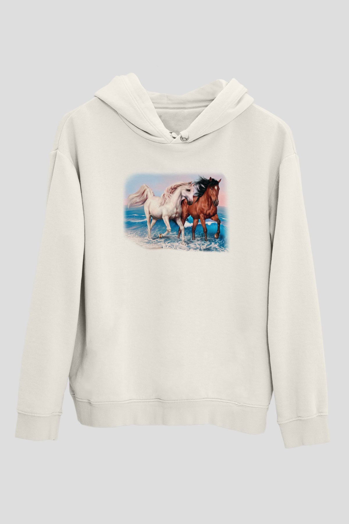 At Beyaz Unisex Kapşonlu Sweatshirt
