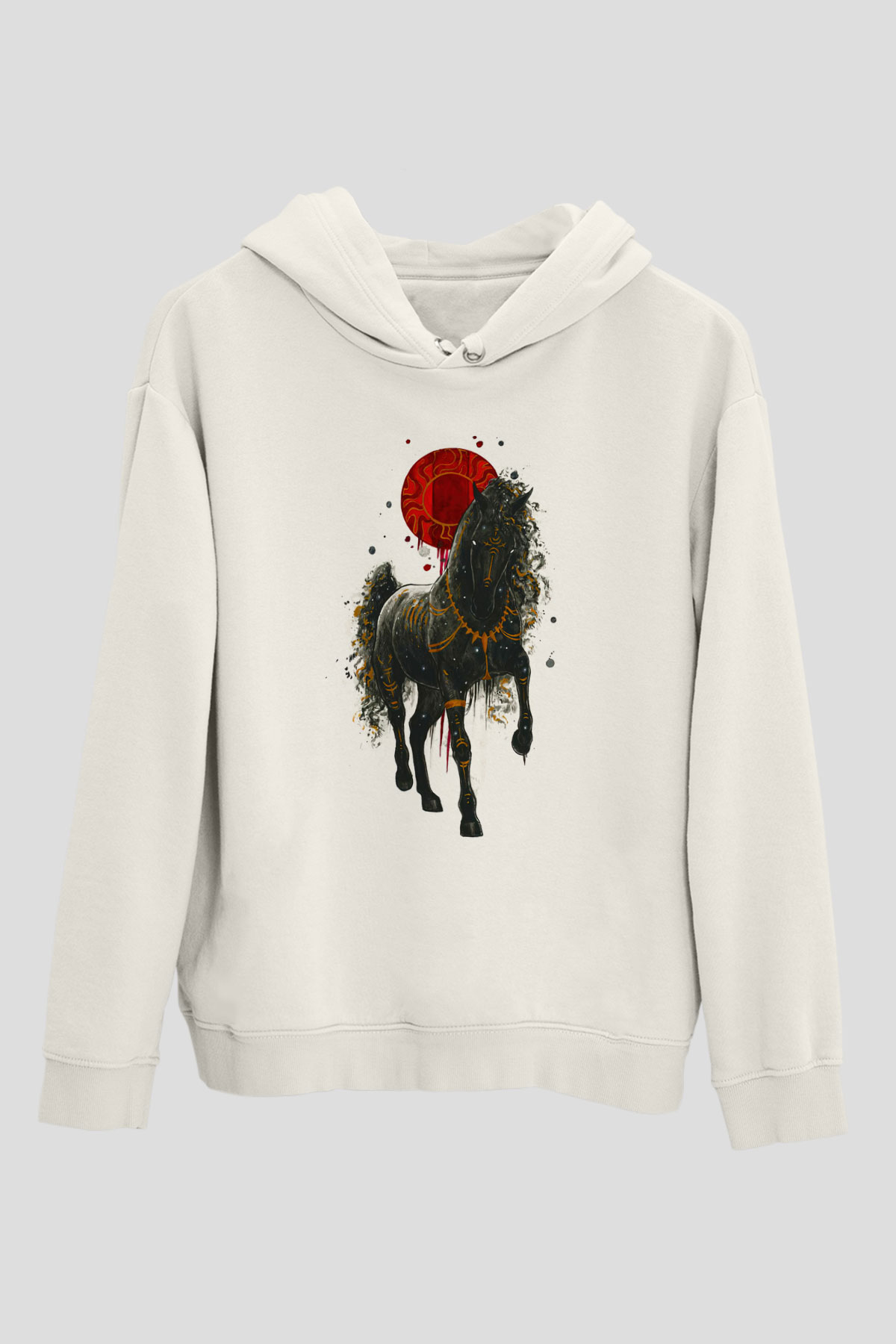 At Beyaz Unisex Kapüşonlu Sweatshirt