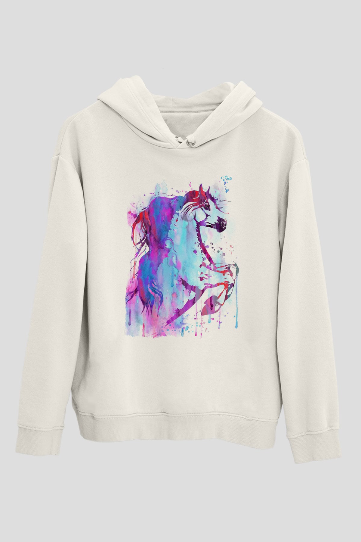 At Beyaz Unisex Kapüşonlu Sweatshirt