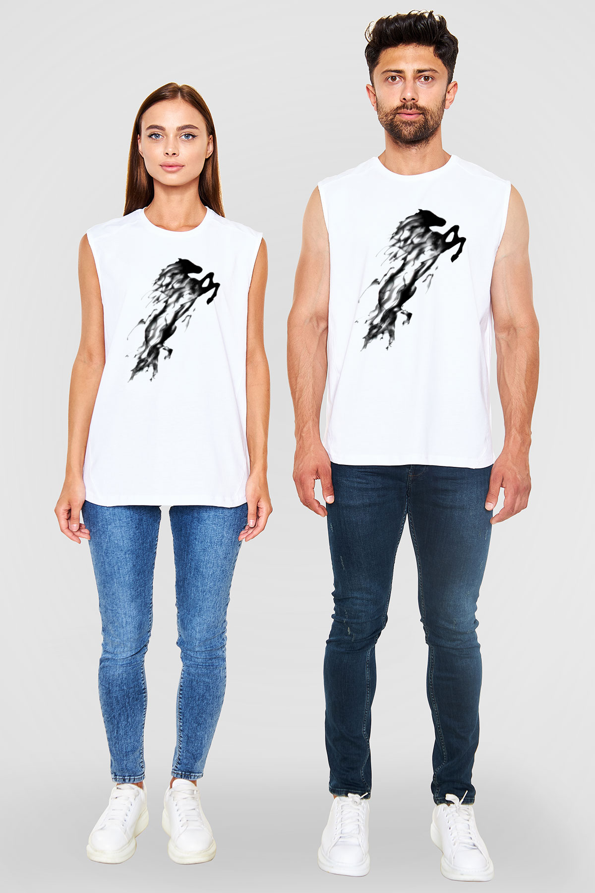At Beyaz Unisex Kolsuz Tişört